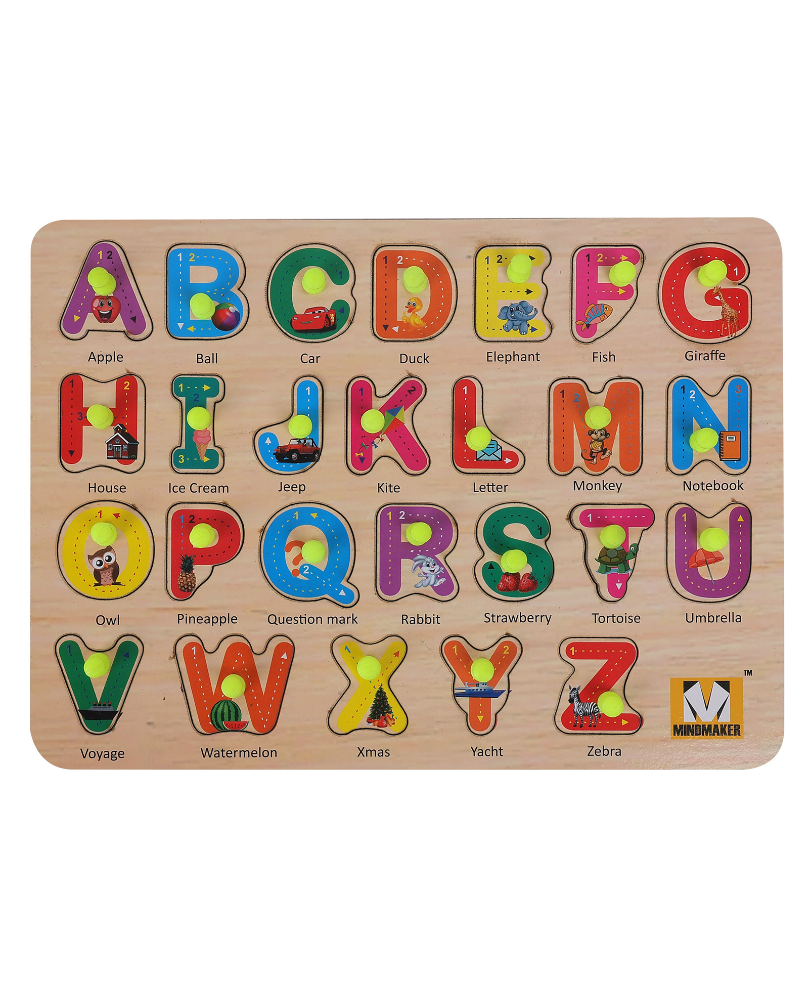 MINDMAKER - Wooden Puzzle with Knobs Educational and Learning Toy for Kids (Alphabets) 26 Pieces-image-3