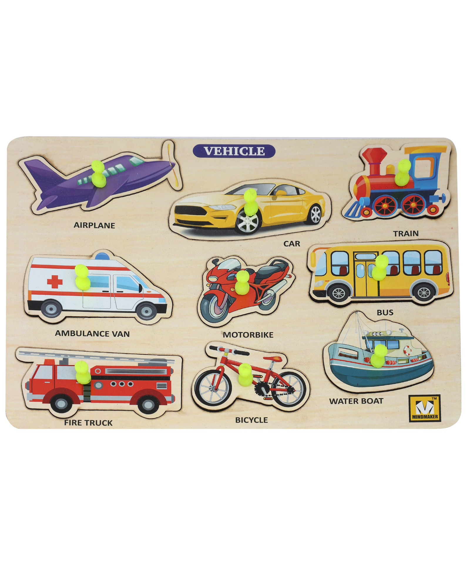 MINDMAKER - Mode of Transport Wooden Puzzle  with Knobs Educational and Learning Toy for Kids (Transports) 9 Pieces-image-20