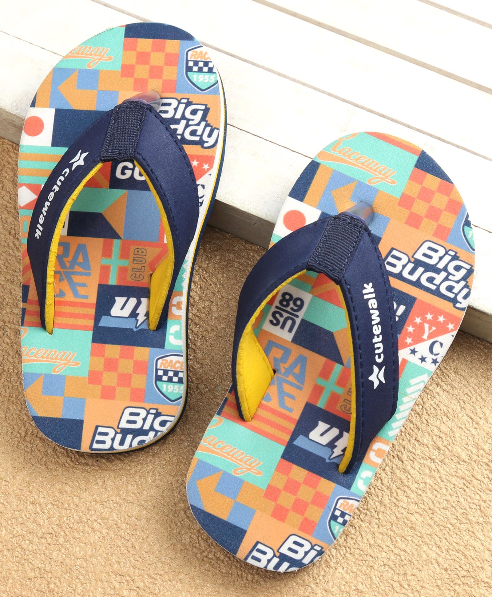 Cute Walk by Babyhug Slip On Flip Flops Text Print - Navy-picture-16