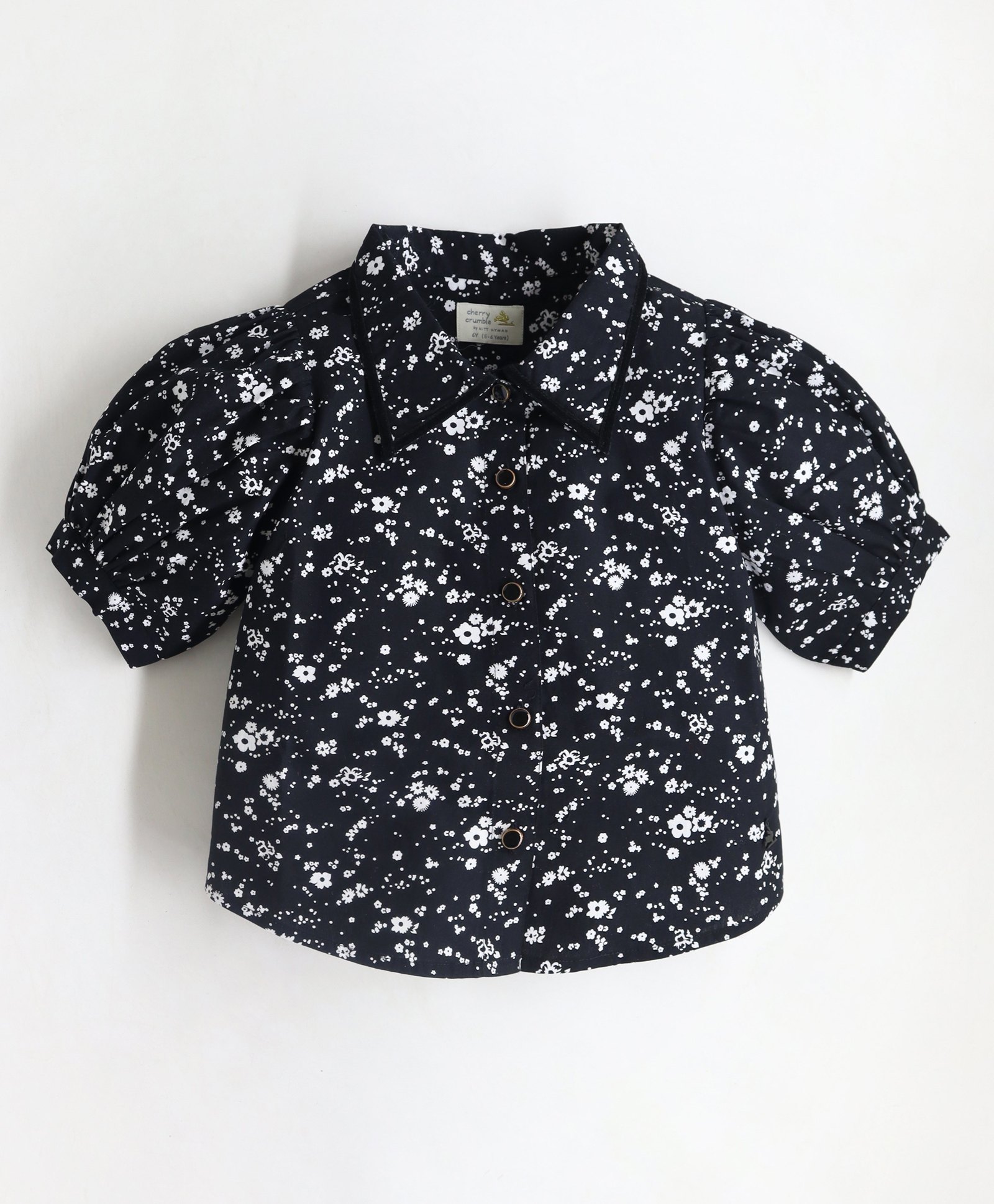 Cherry Crumble By Nitt Hyman Half Sleeves Floral Printed Top - Black & White-image-40