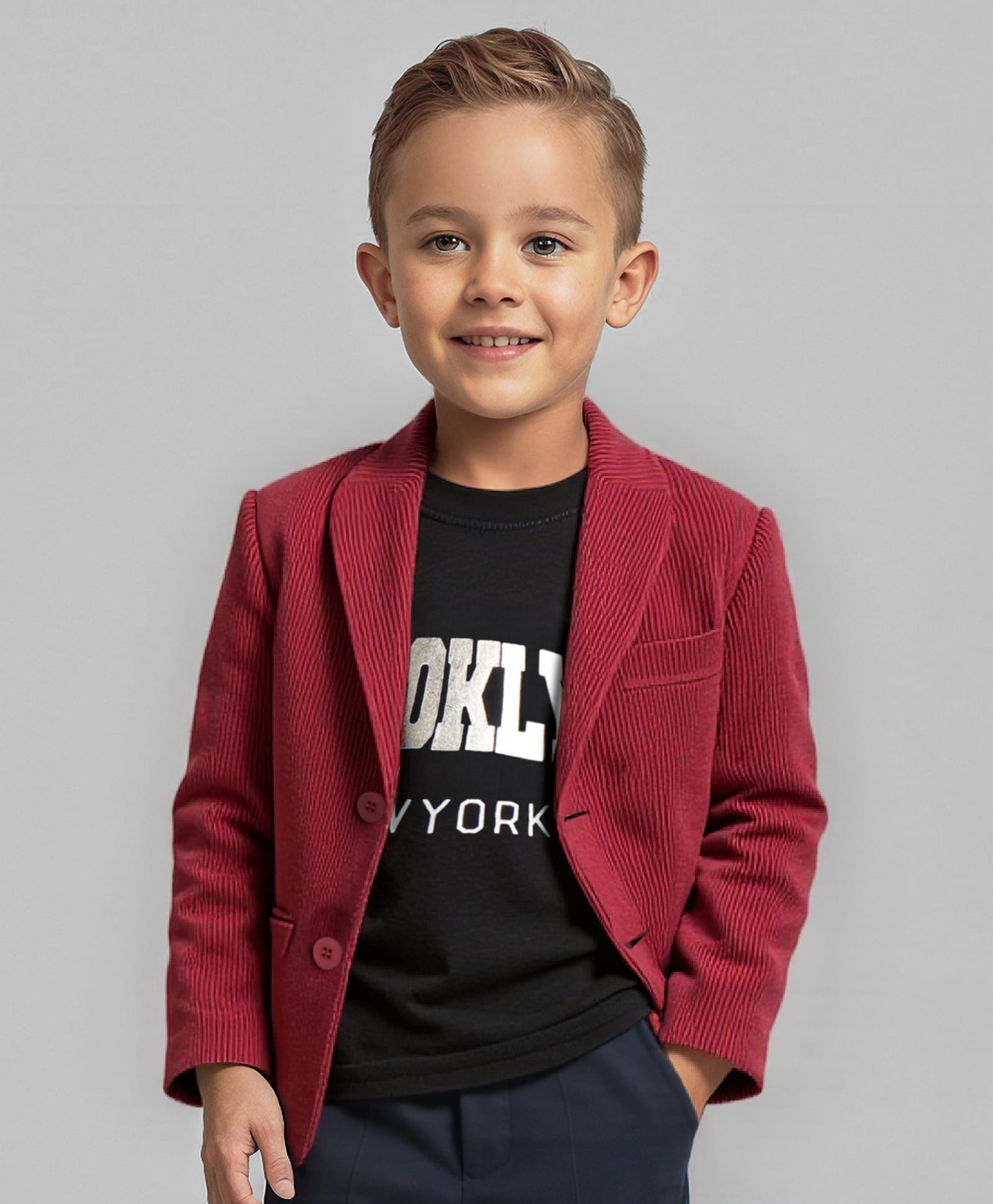 Babyhug Woven  Full Sleeves Solid Blazer With Text Print T-Shirt - Maroon & Black-image-34