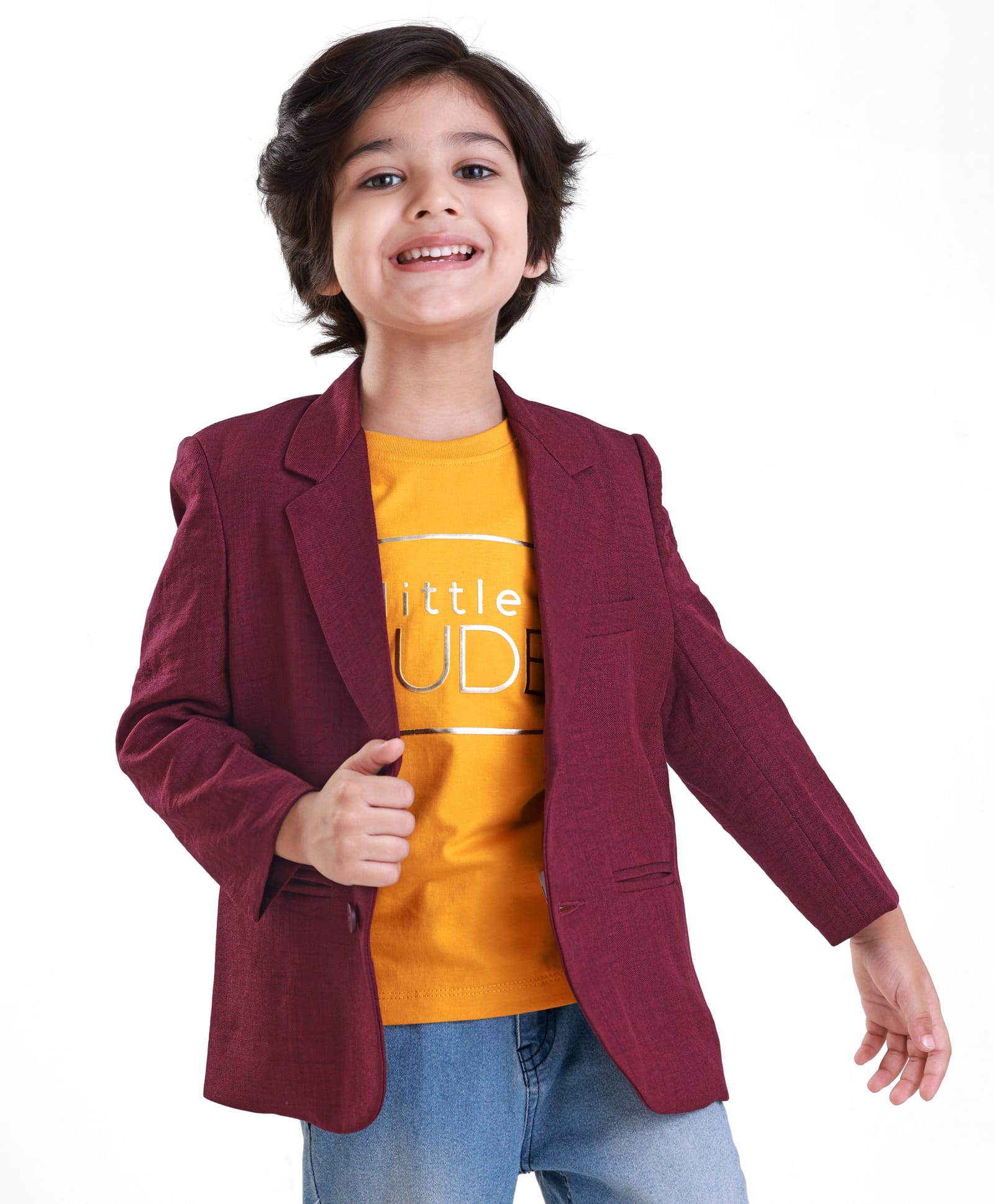 Babyhug Woven Full Sleeves Solid Colour Blazer & Printed T-Shirt - Maroon-image-20