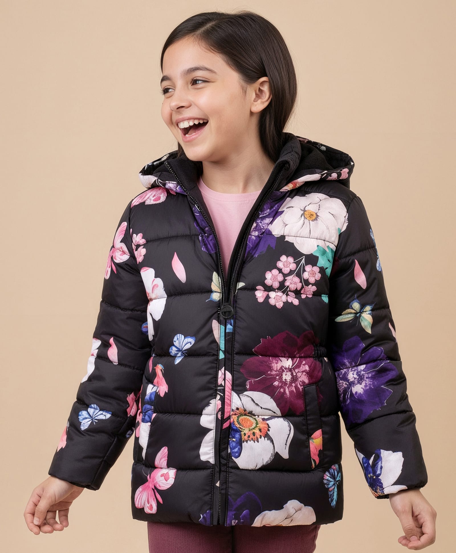 Pine Kids Full Sleeves Padded Hooded Jacket Floral Print - Multicolour-image-27