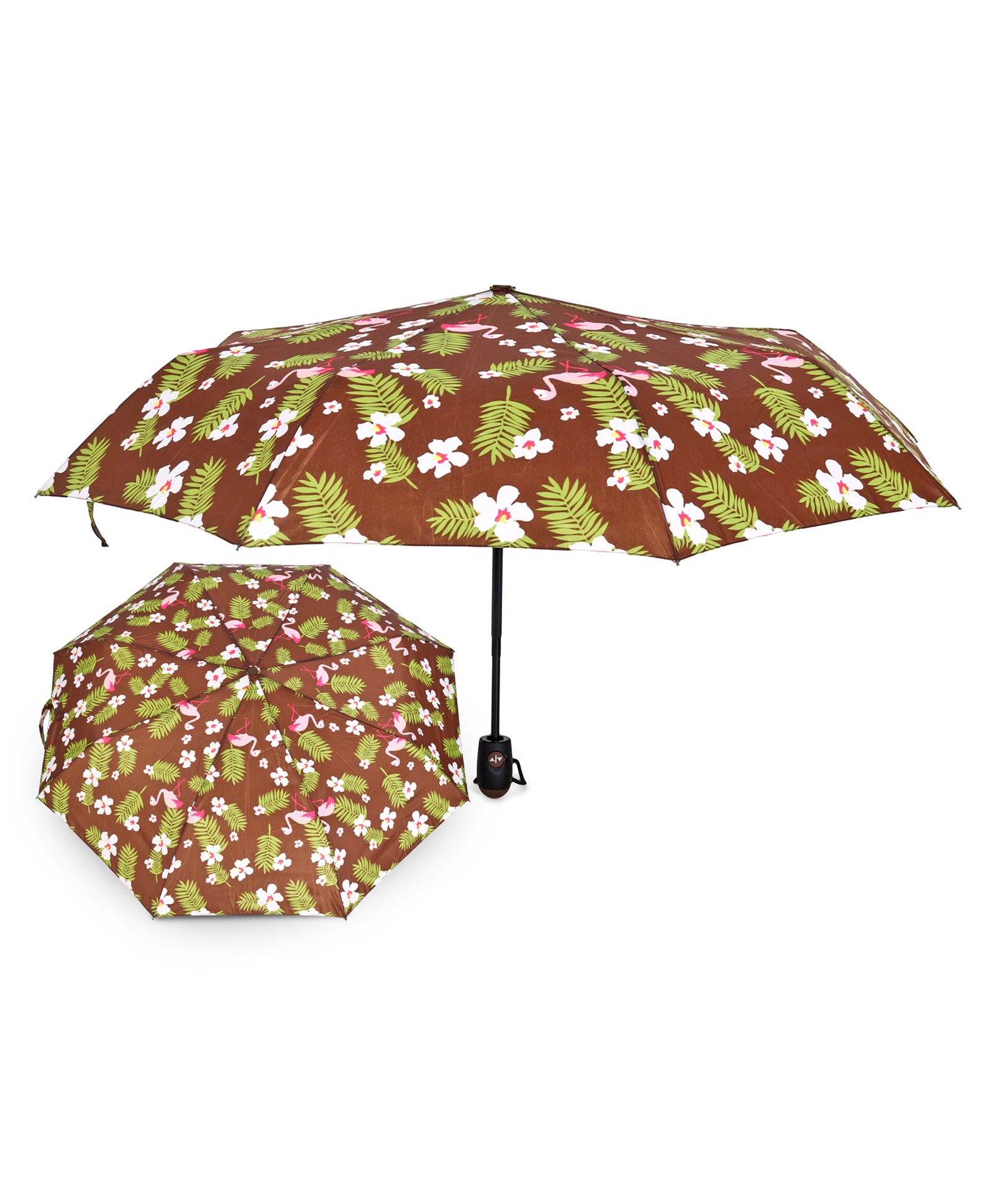 fab n funky Free-size Umbrella With Floral Print - Brown-picture-28