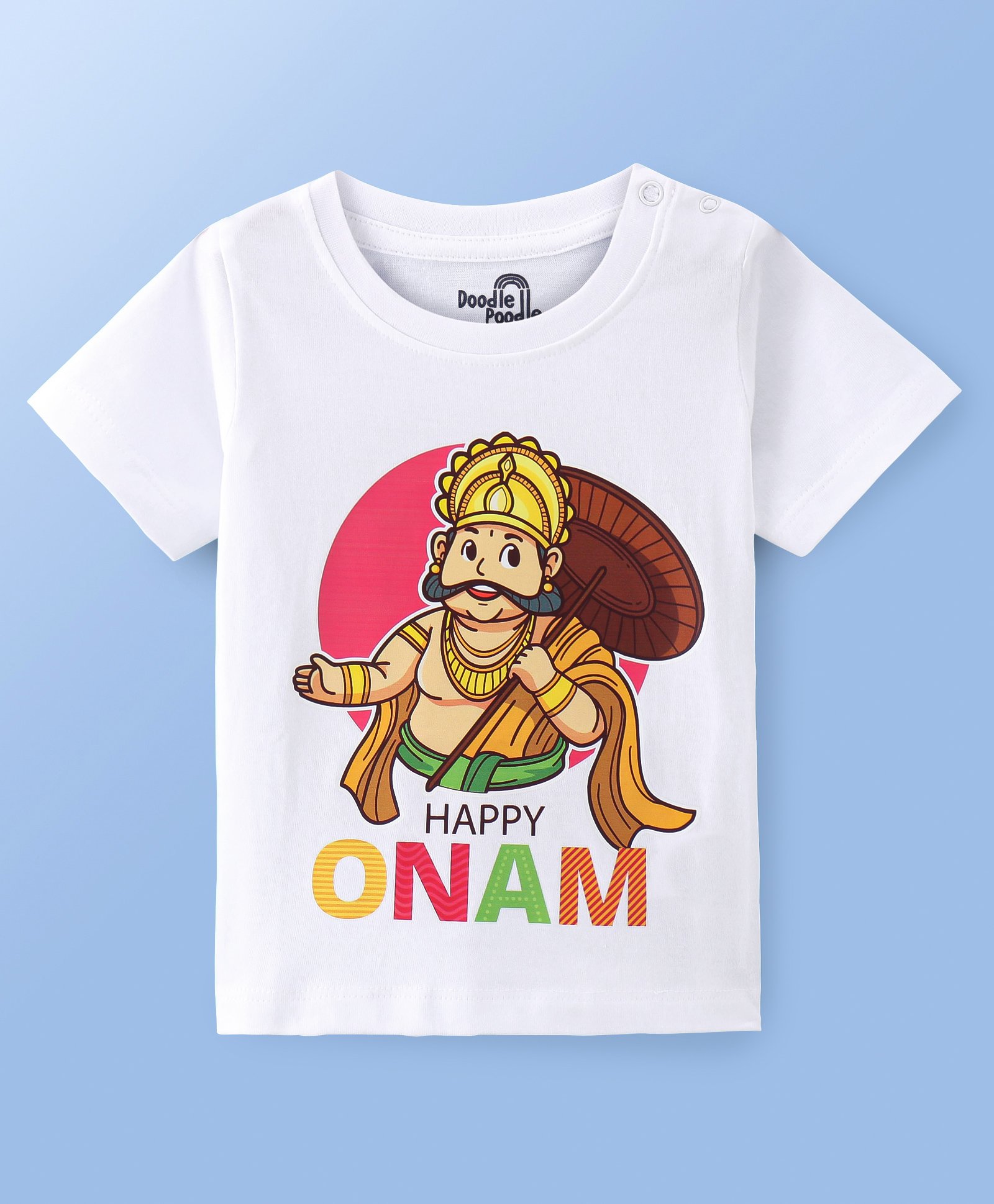 Doodle Poodle 100% Cotton Half Sleeves T-Shirt With Onam Print - Bright White-image-2