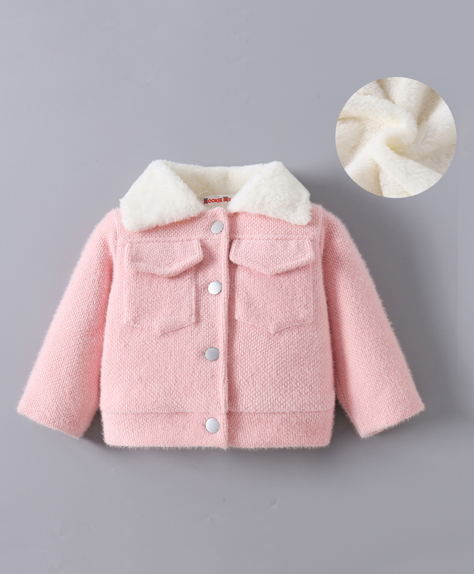 Kookie Kids Full Sleeves Winter Jacket with Pocket & Fur Detailing - Pink-image-48