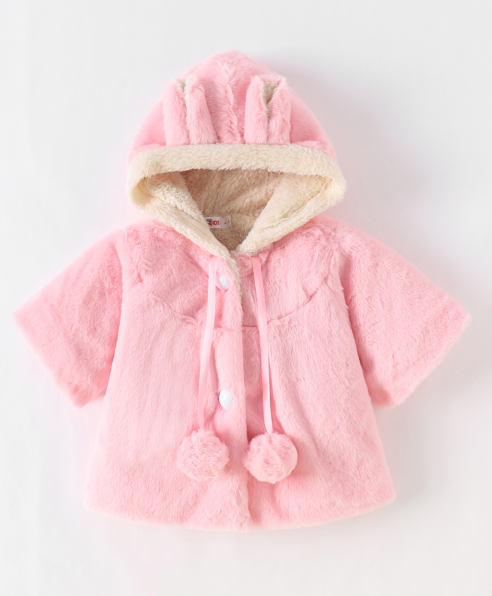 Kookie Kids Full Sleeves Hoodie with Pom Pom & Bunny Ears Detailing - Pink-image-14
