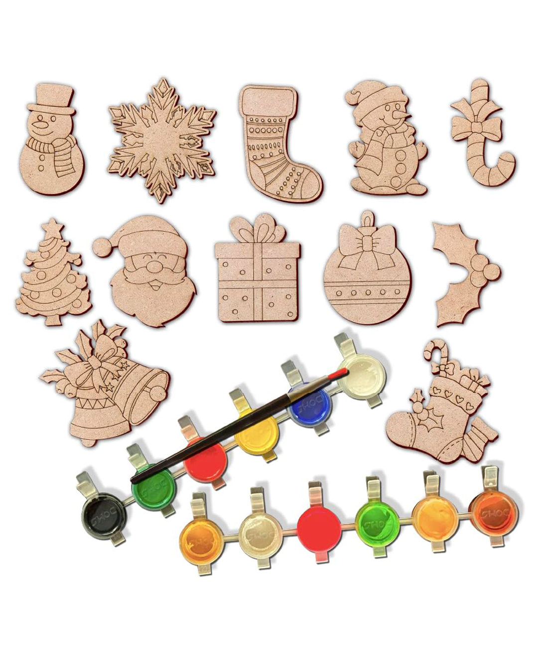 minileaves Mini Leaves Wooden DIY Christmas Santa Claus Wooden Fridge Magnets Cut Outs Multicolor Set of 12-picture-3