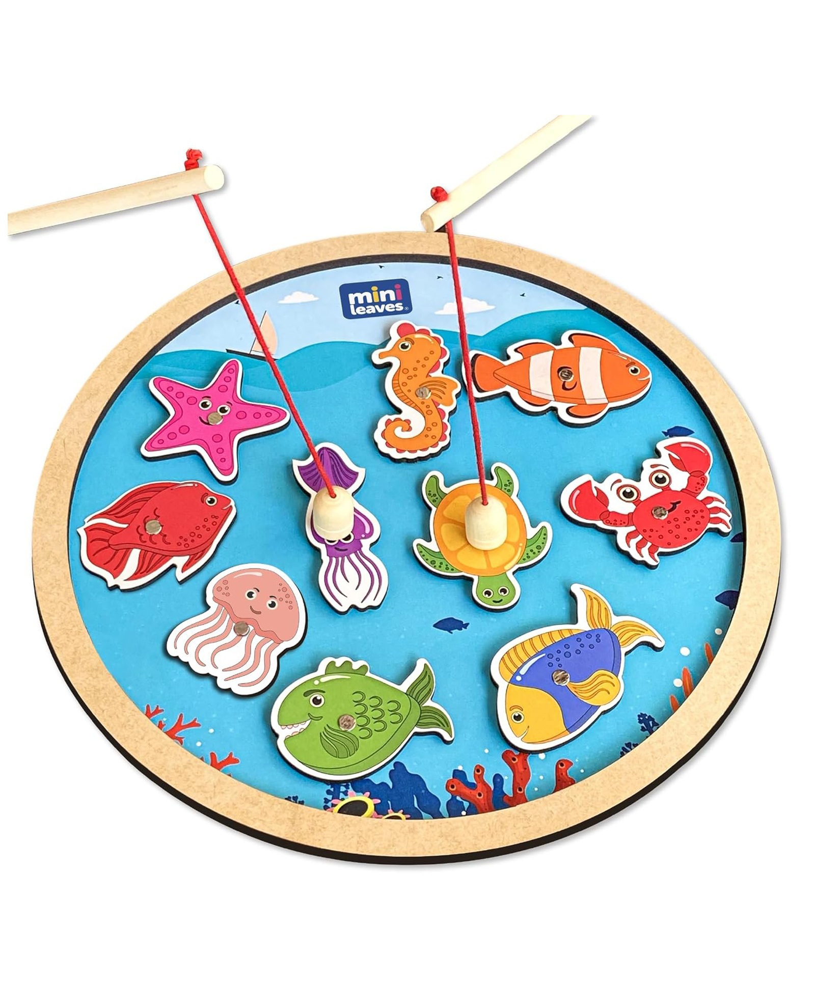 Mini Leaves Magnetic Wooden Round Fish Catching Tray - Educational Toys For 2 Year Old or Above - 10 Pieces-image-21