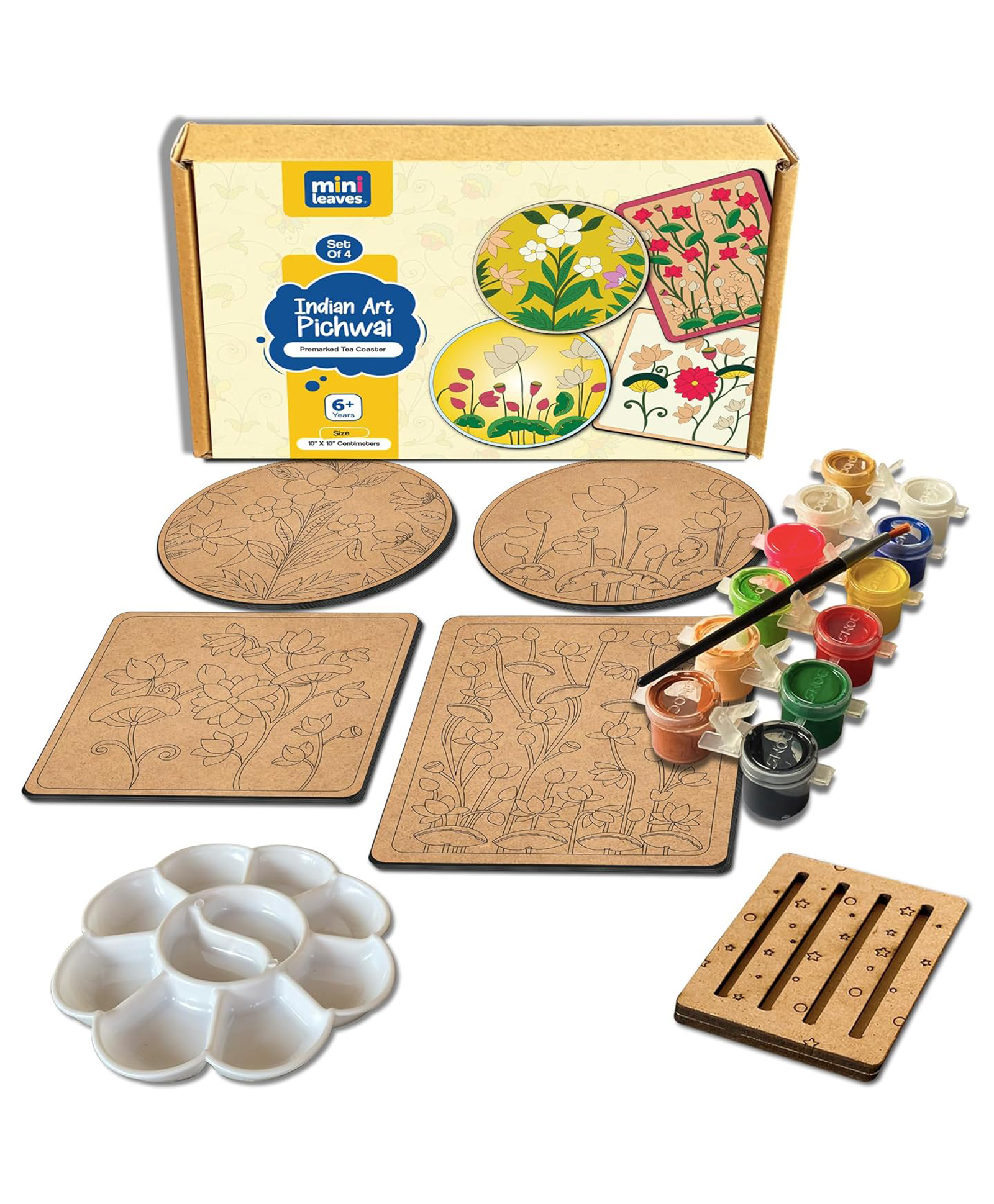 minileaves Mini Leaves Colorful Round and Square Pichwai Wooden Tea Coaster Art Kit for 6+ Kids-picture-32