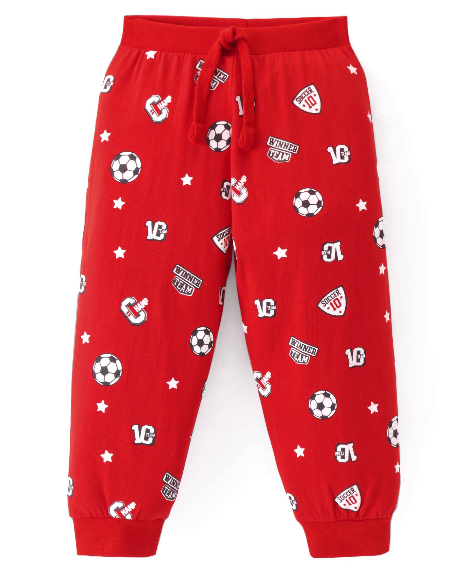 Babyhug Cotton Knit Full Length Lounge Pants With Football Print - Red-image-13