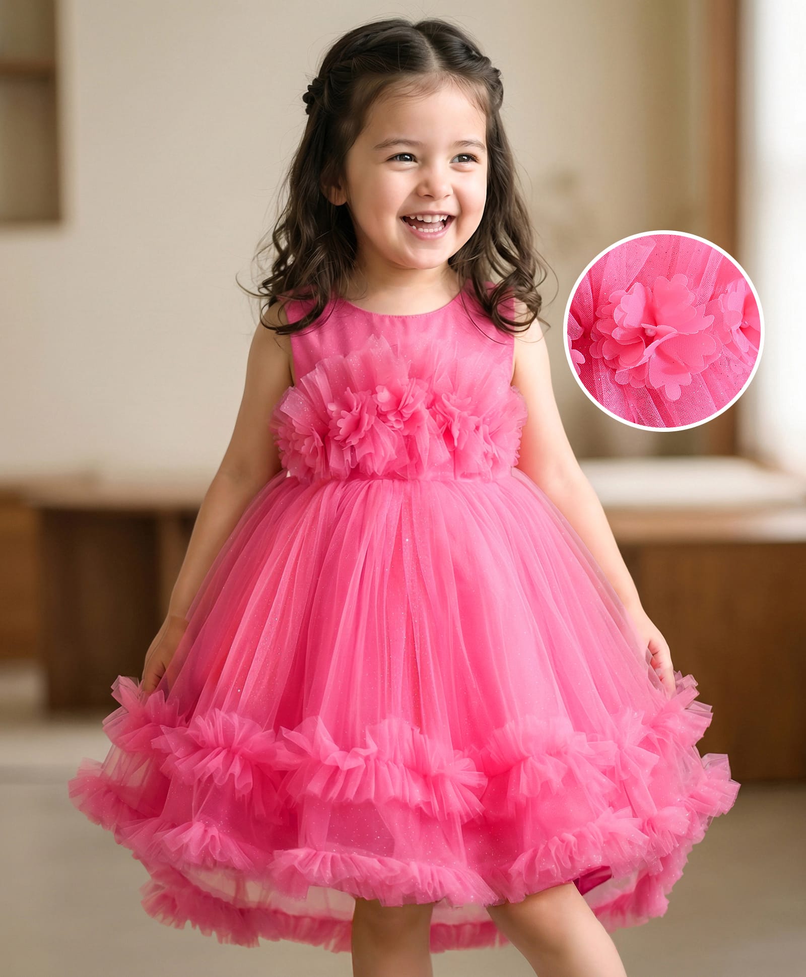 Mark & Mia Sleeveless Shimmered Ruffle & Frills Party Frock - Pink-image-10