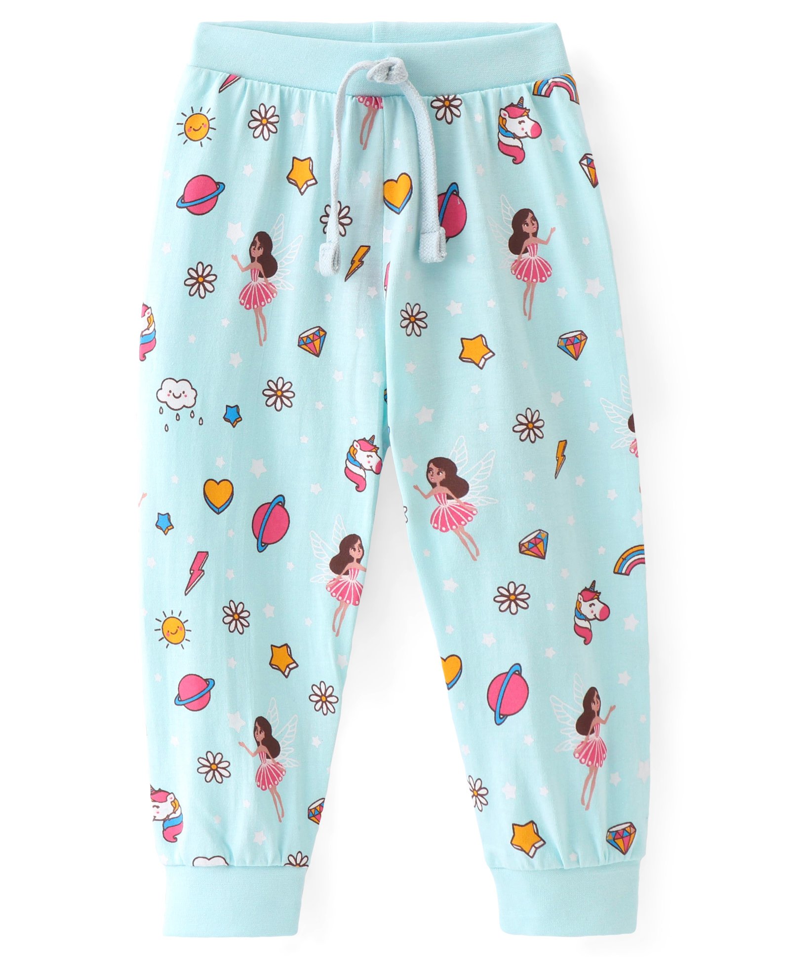 Babyhug Cotton Knit Full Length Lounge Pant Floral & Space Theme - Blue-picture-18
