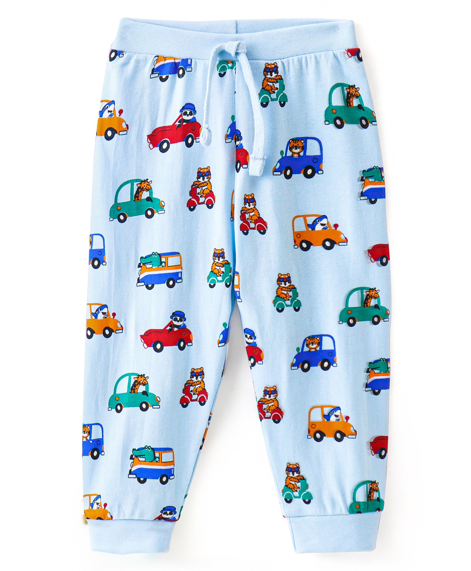 Babyhug Cotton Knit Full Length  Lounge Pants Vehicle Print -  Blue-picture-11