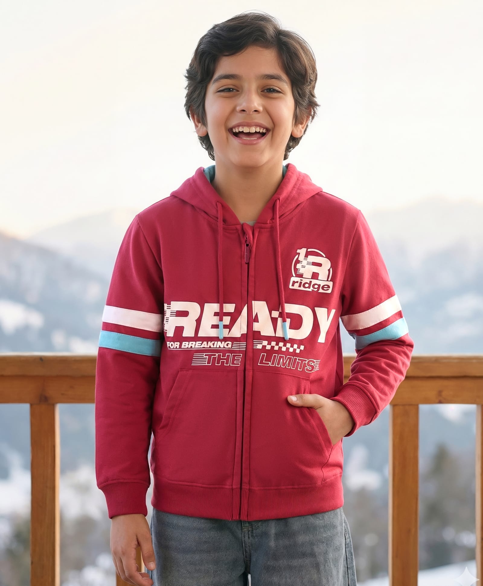 Pine Kids Cotton Knit Full Sleeves Hooded Sweatjacket With Text Print & Kangaroo Pockets - Red-picture-34