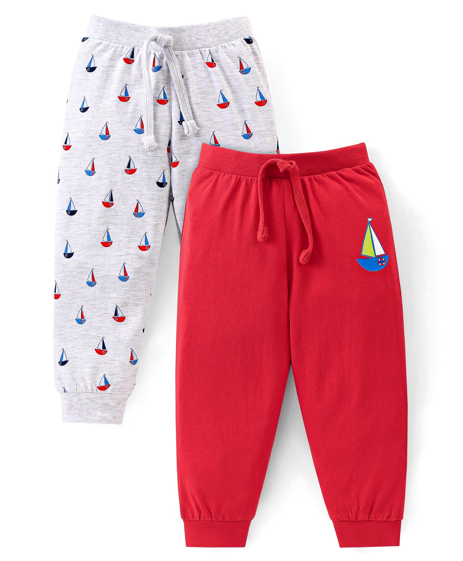 Babyhug Cotton Knit Full Length Lounge Pants Boat Print - Grey & Red-picture-24
