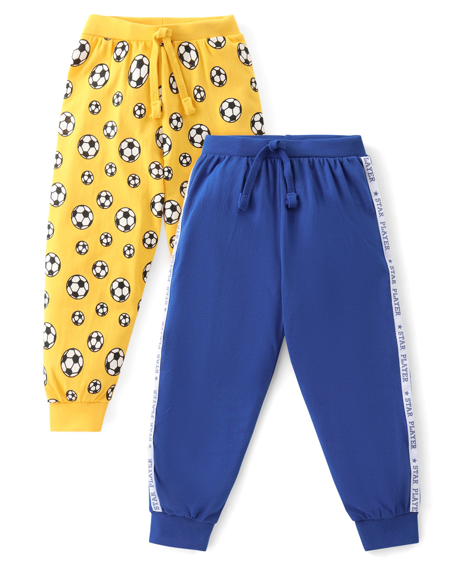 Babyhug Cotton Knit Full Length Lounge Pants With Football Print Pack Of 2 - Multicolor-picture-17