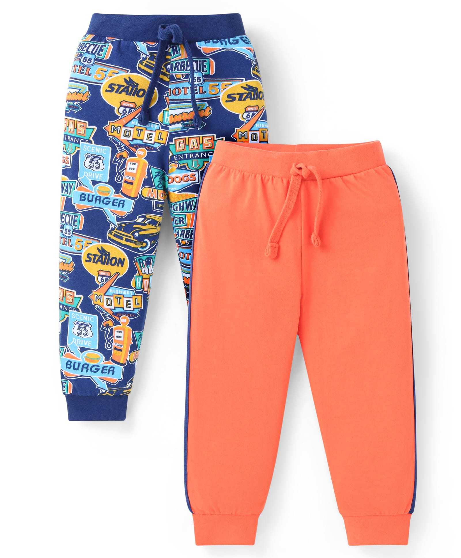 Babyhug Cotton Knit Full Length Text Printed Lounge Pants Pack of 2 - Navy Blue & Peach-picture-12