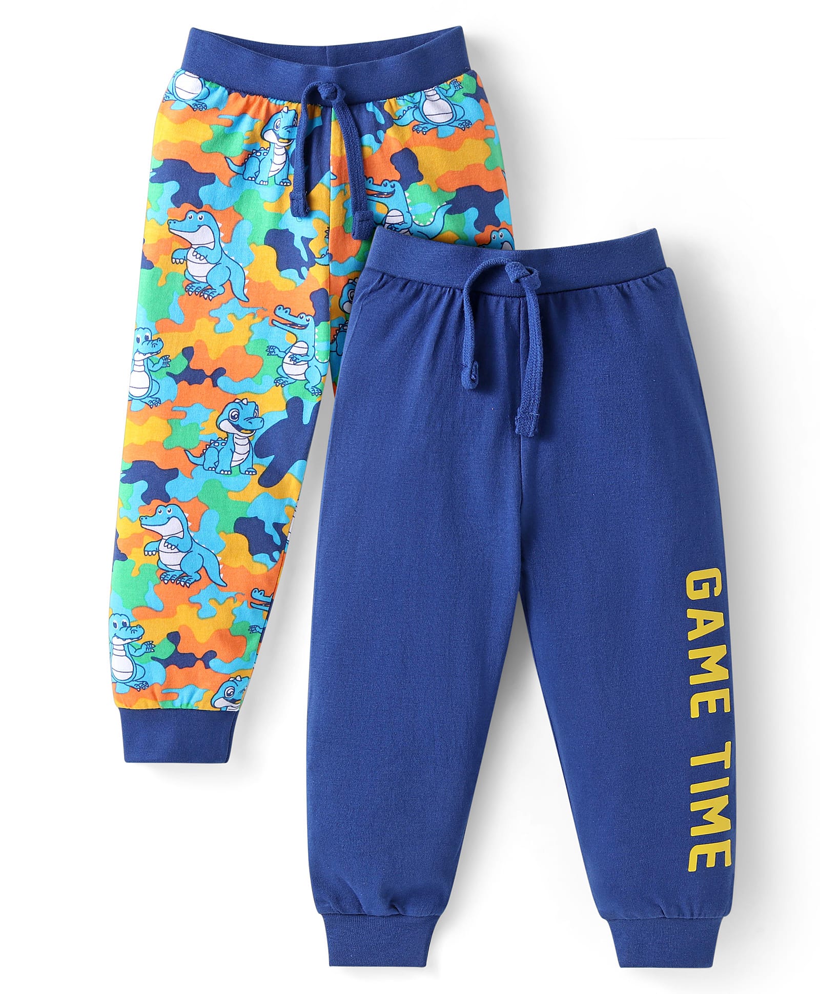 Babyhug Cotton Knit Full LengthLounge Pants with Dino & Text Print Pack of 2 - Navy Blue & Green-picture-15