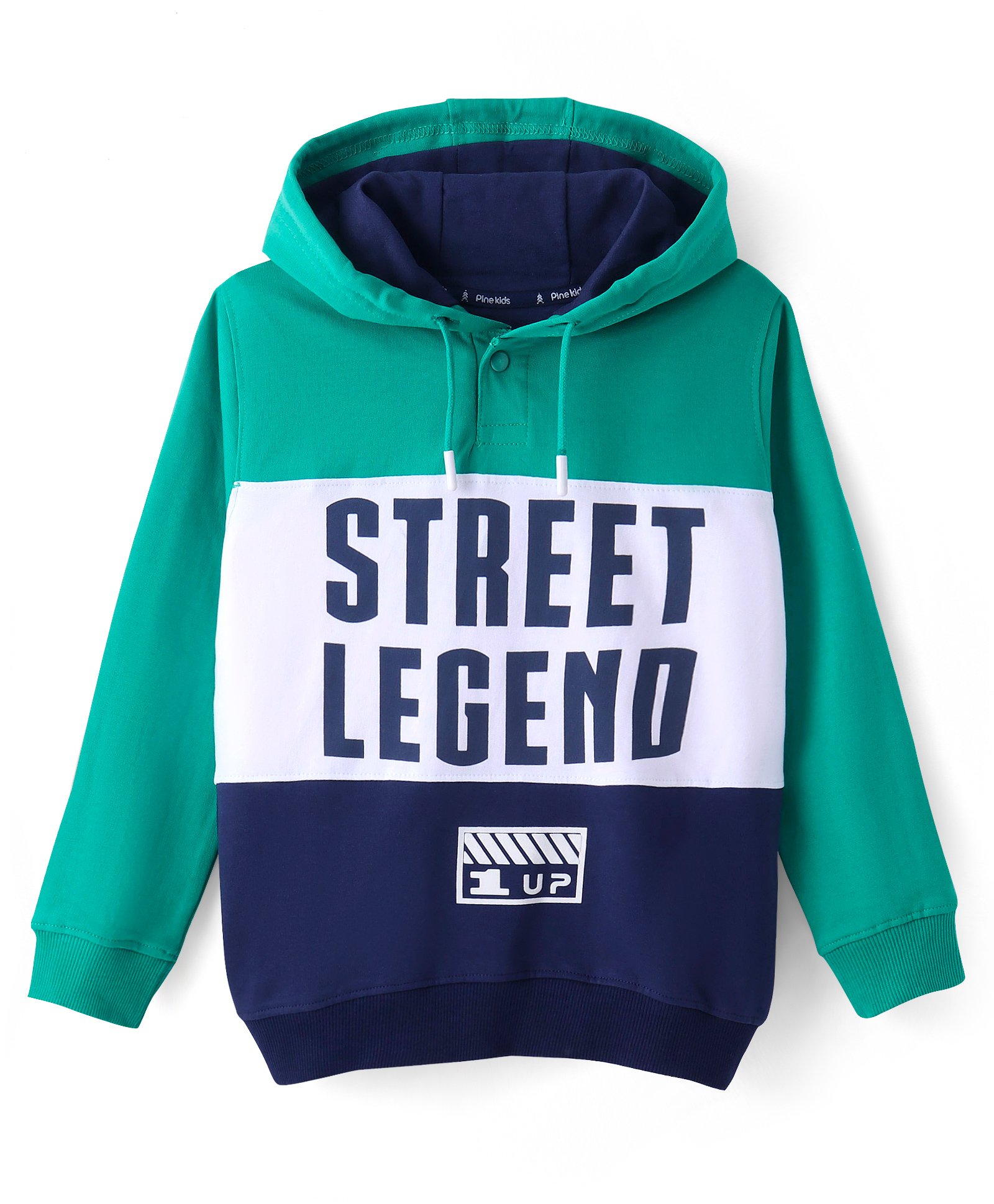 Pine Kids Cotton Full Sleeves Hooded Sweatshirt with Text Print - Sea Green-image-35