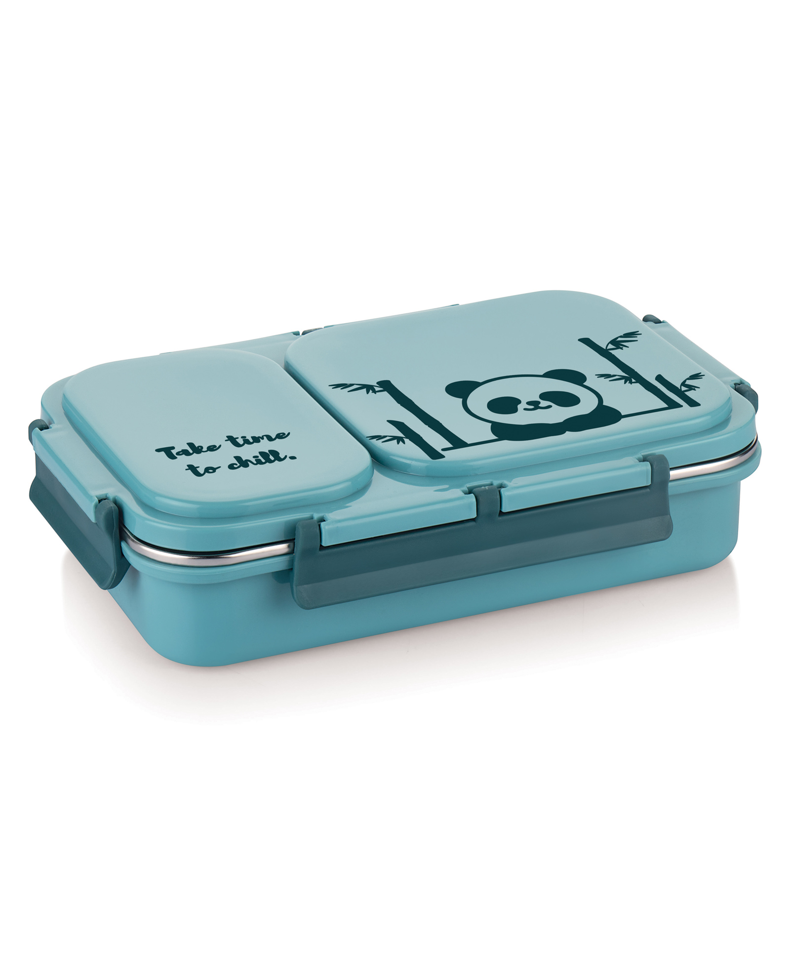 Attro Legacy Panda Print Insulated Lunch Box with Two Compartment Blue- 600 ml-picture-7