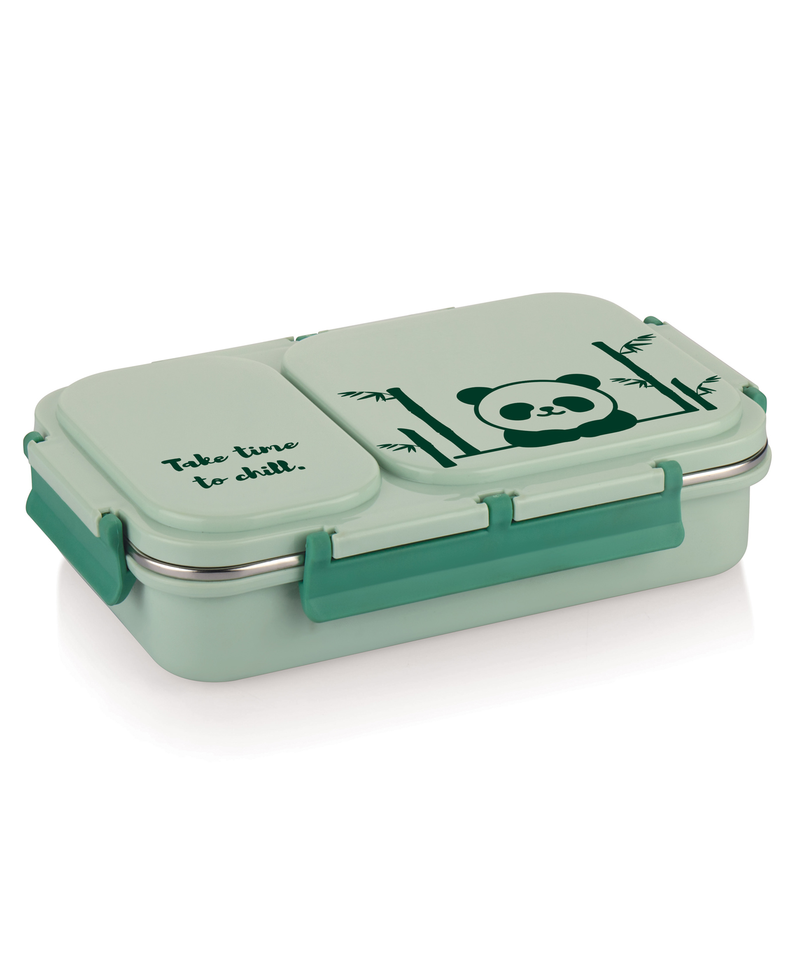Attro Legacy Panda Print Insulated Lunch Box with Two Compartment Green- 600 ml-picture-8