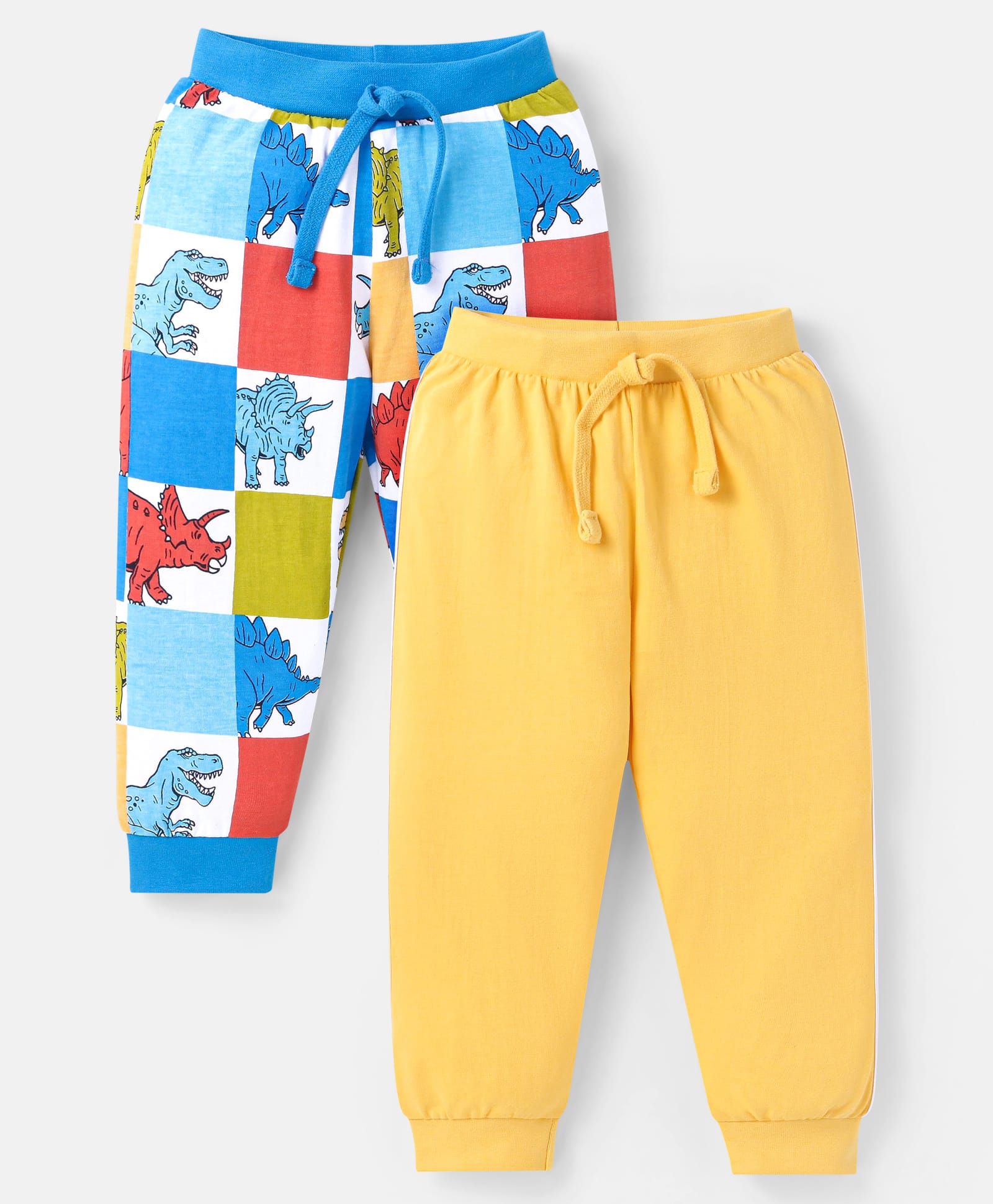 Babyhug Cotton Knit Full Length Dino Printed Lounge Pants Pack of 2 - Blue & Yellow-picture-27