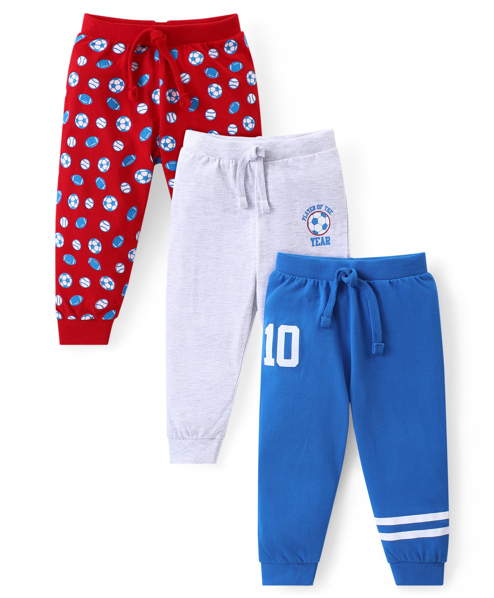 Babyhug Cotton Knit Full Length Lounge Pants With Footballs & Number Print Pack Of 3 - Multicolor-picture-37