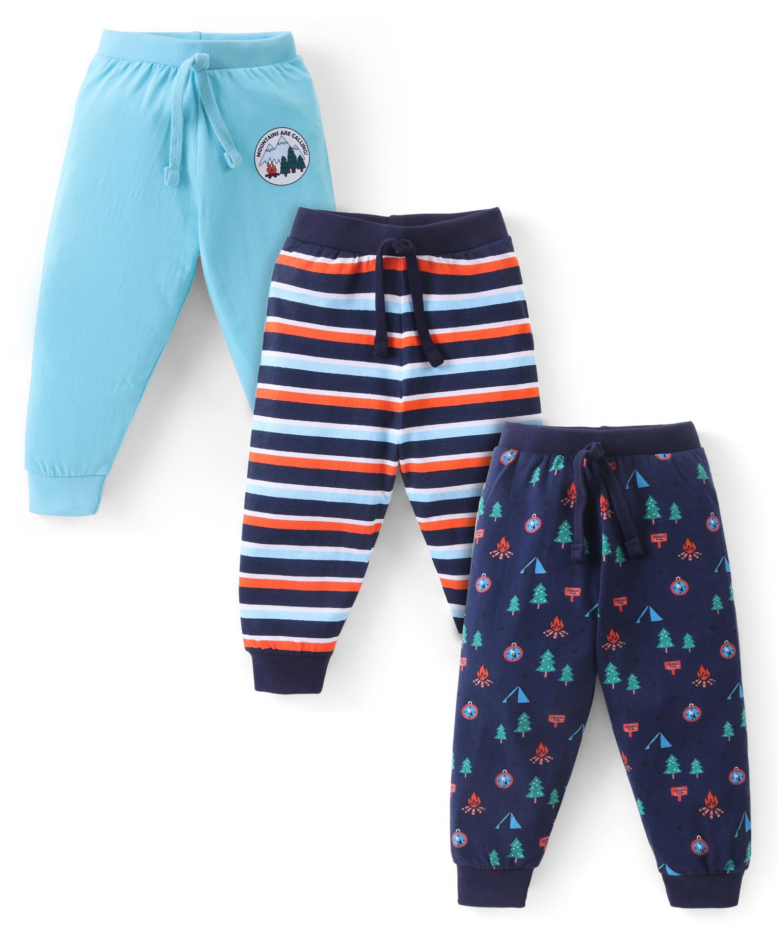 Babyhug Cotton Knit Full Length Lounge Pants with Tree & Stripes Print Pack of 3 - Multicolor-picture-14