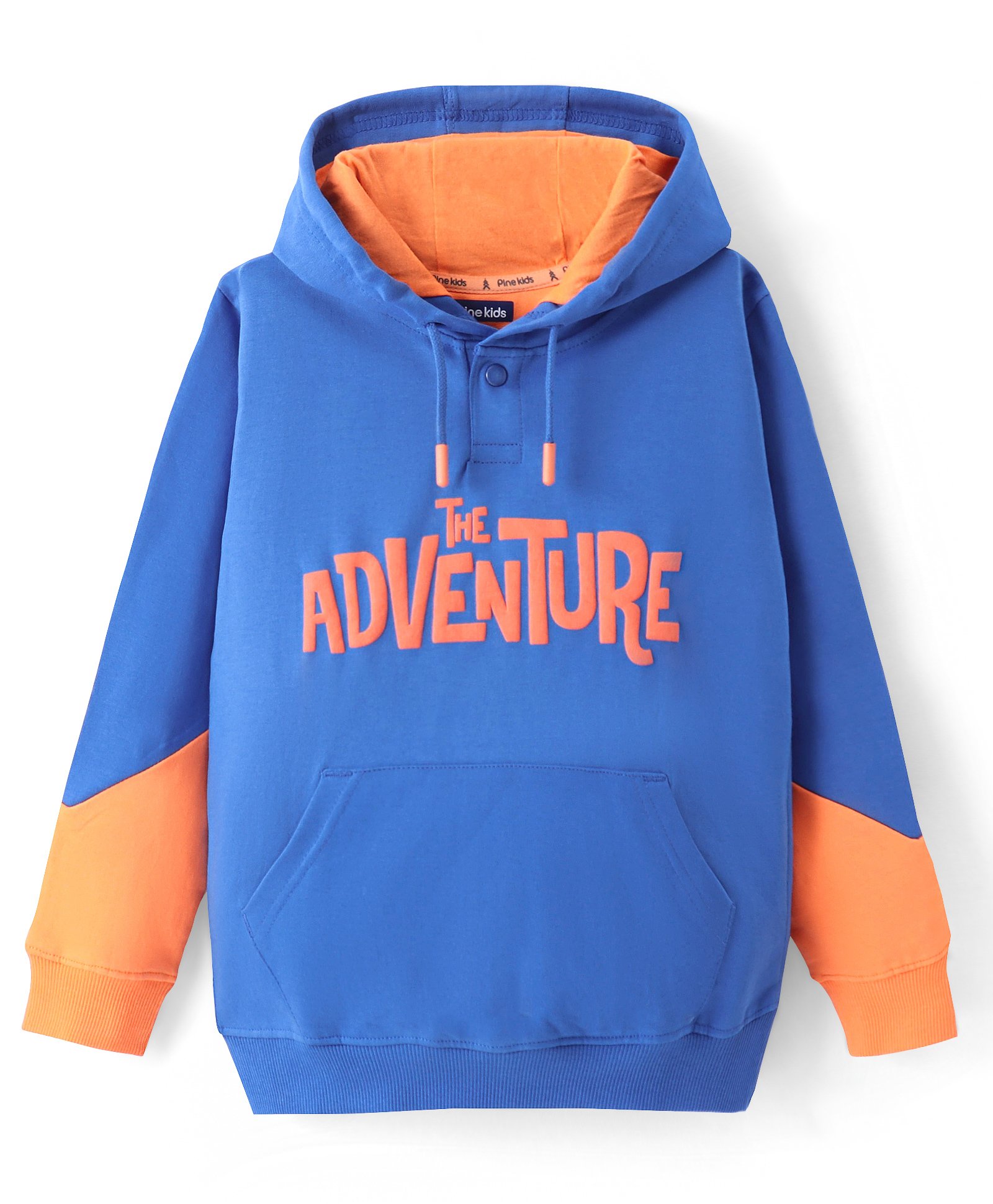 Pine Kids Cotton Knit Full Sleeves Hooded Sweatshirt with Text Design - Blue-picture-29