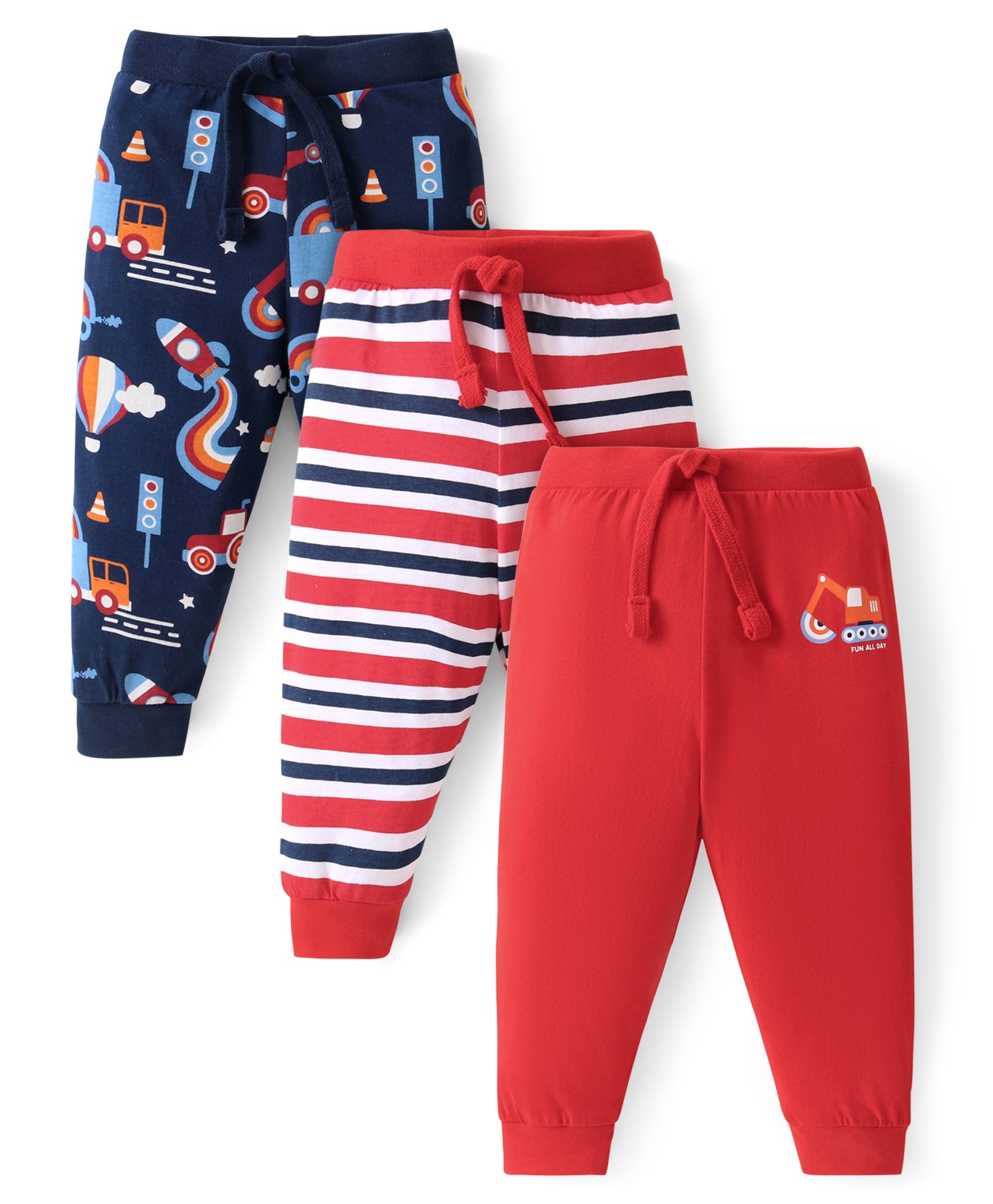 Babyhug Cotton Knit Full Length Lounge Pants Space Print - Red & Navy Blue-picture-15