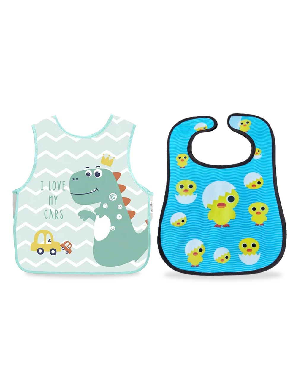 Chinmay Kids BPA Free Baby Apron Soft Waterproof Bib Silicone Bibs Easily Clean 6-36 Months (Green, Blue)-image-3