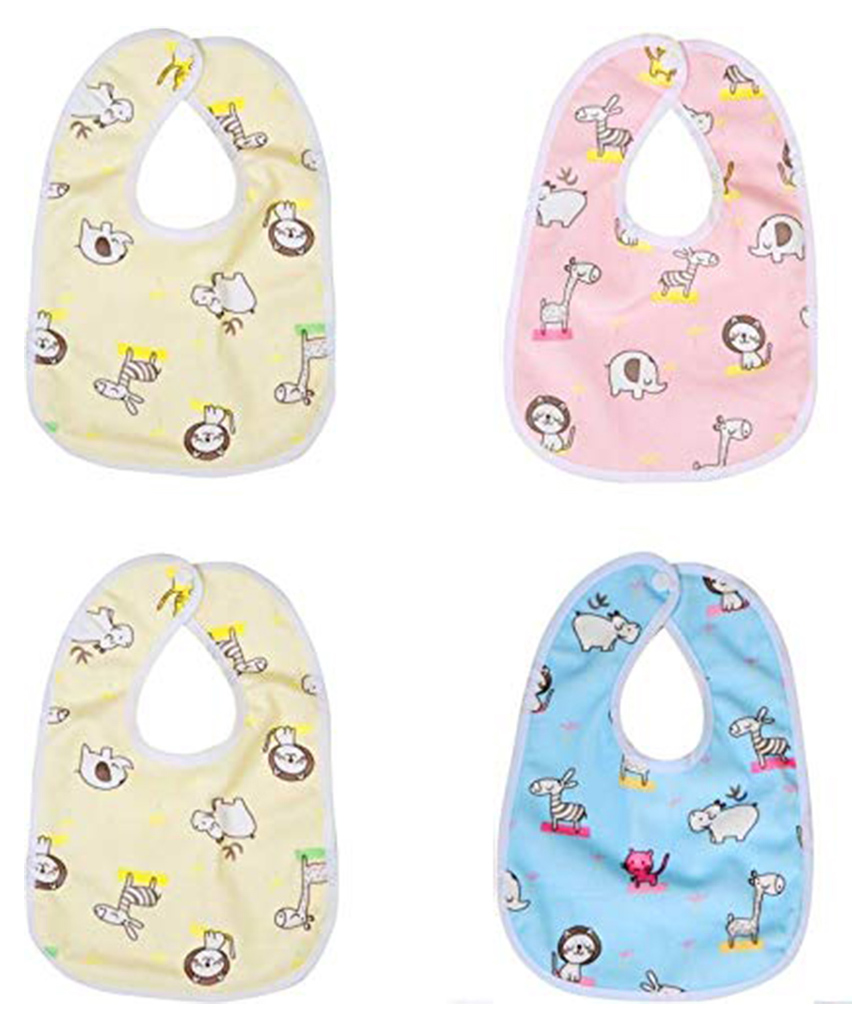 Chinmay Kids  Bib for Infants Daily Use Super Soft Cotton Fast-Dry Printed Bibs Pack Of 4 (Yellow-Pink-Blue)-image-16