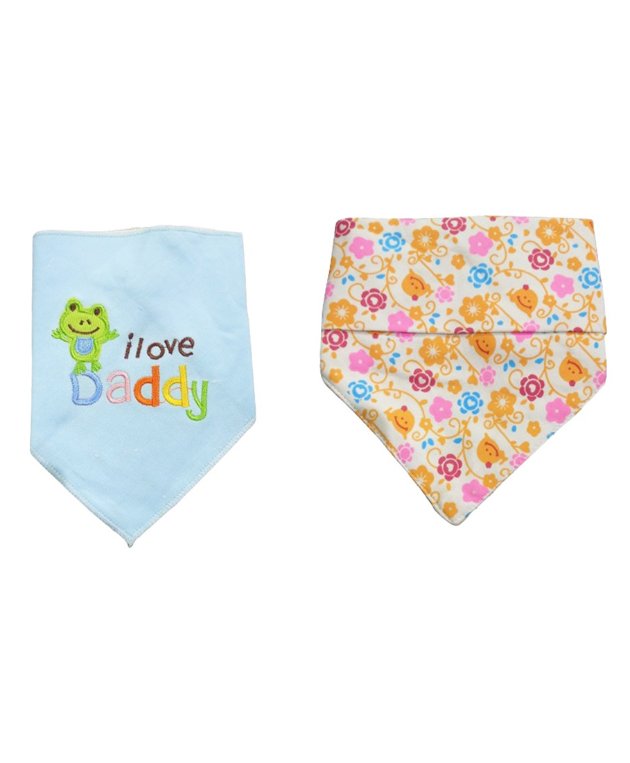 Chinmay Kids Reusable Baby Bibs Two Layered Cute Prints Edges Assorted Color Pack of 2  (Sky Blue-Orange)-image-36