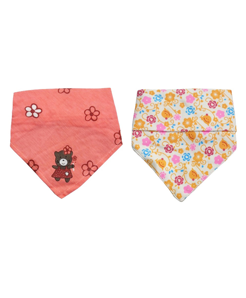 Chinmay Kids Reusable Baby Bibs Two Layered Cute Prints Edges Assorted Color Pack of 2  (Pink-Orange)-image-45