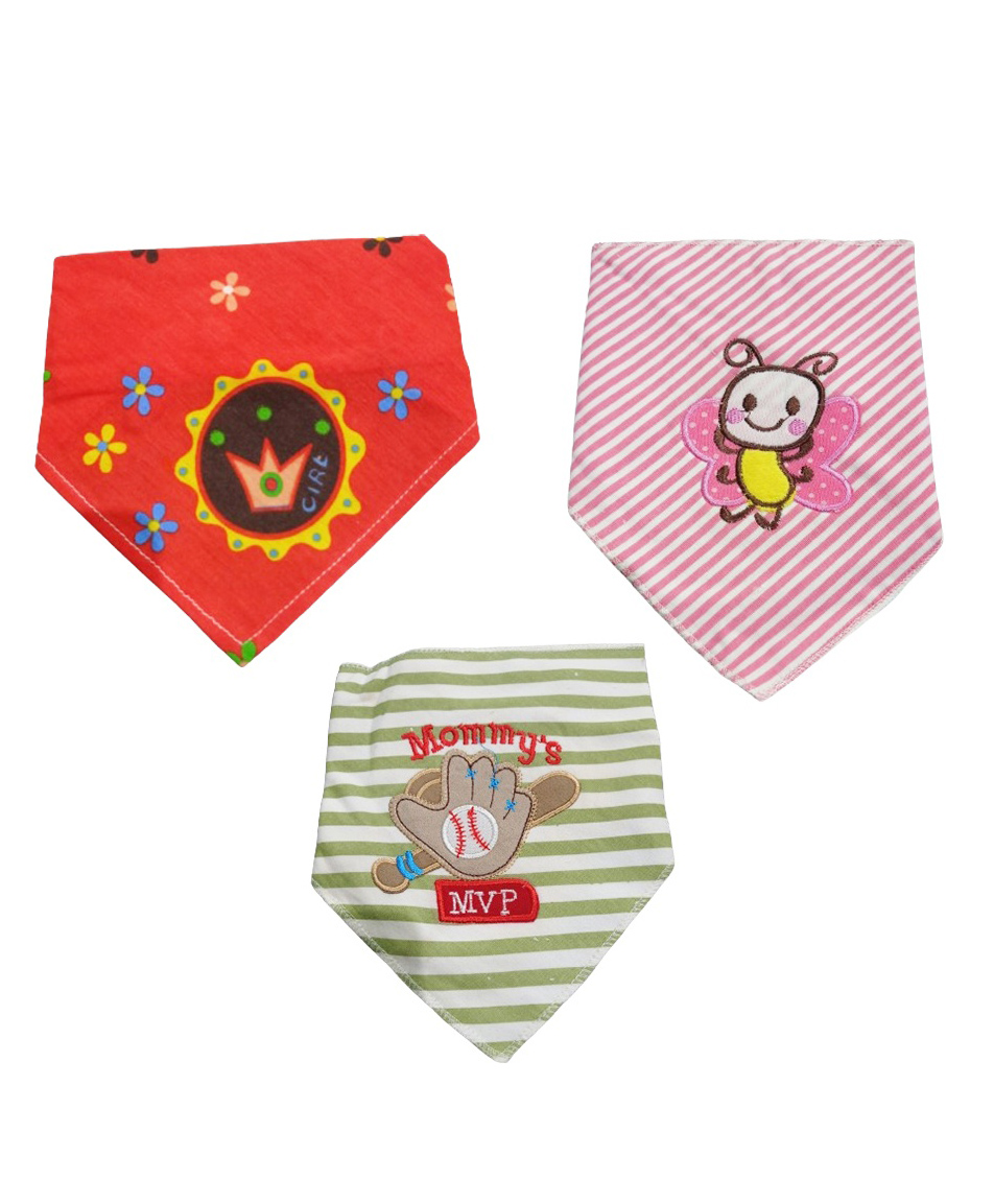 Chinmay Kids Reusable Baby Bibs Two Layered Cute Prints Edges Assorted Color Pack of 3  (Red-Pink-Green)-image-34