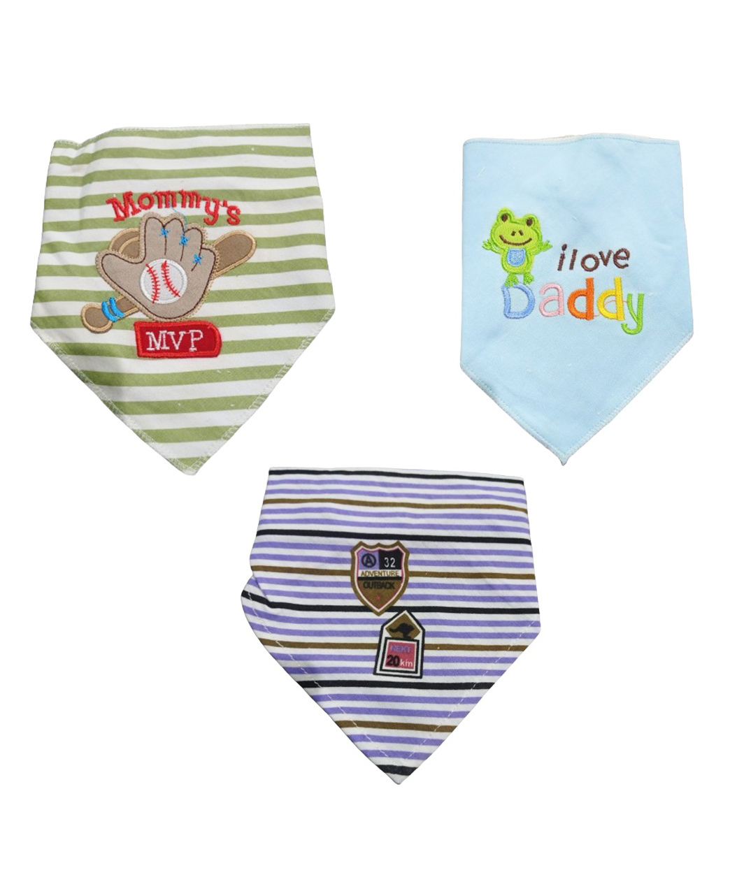 Chinmay Kids Reusable Baby Bibs Two Layered Cute Prints Edges Assorted Color Pack of 3 - Green-Sky Blue-Blue-image-32