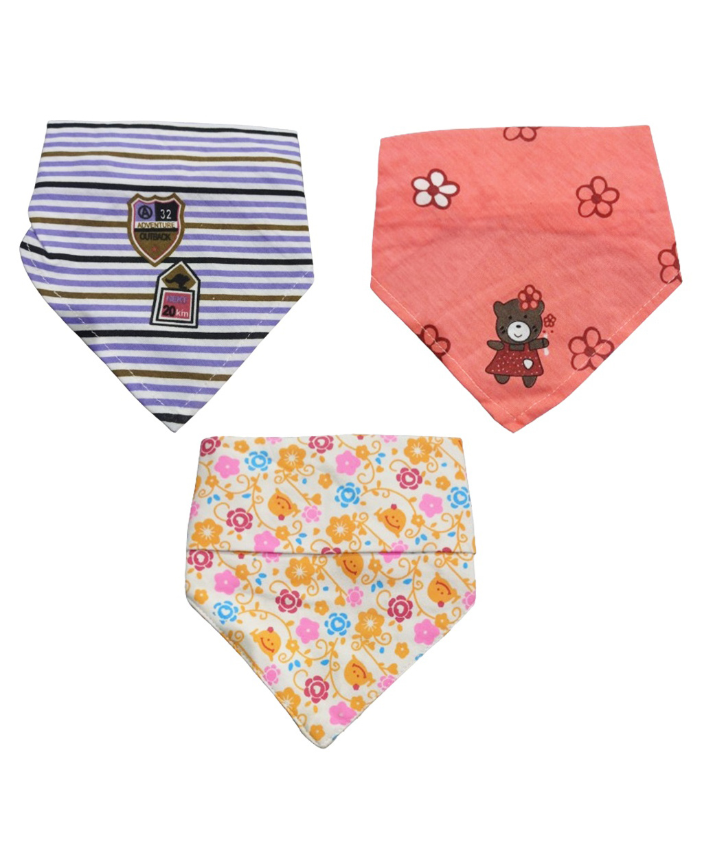 Chinmay Kids Reusable Baby Bibs Two Layered Cute Prints Edges Assorted Color Pack of 2 - Blue-Pink-Orange-image-46