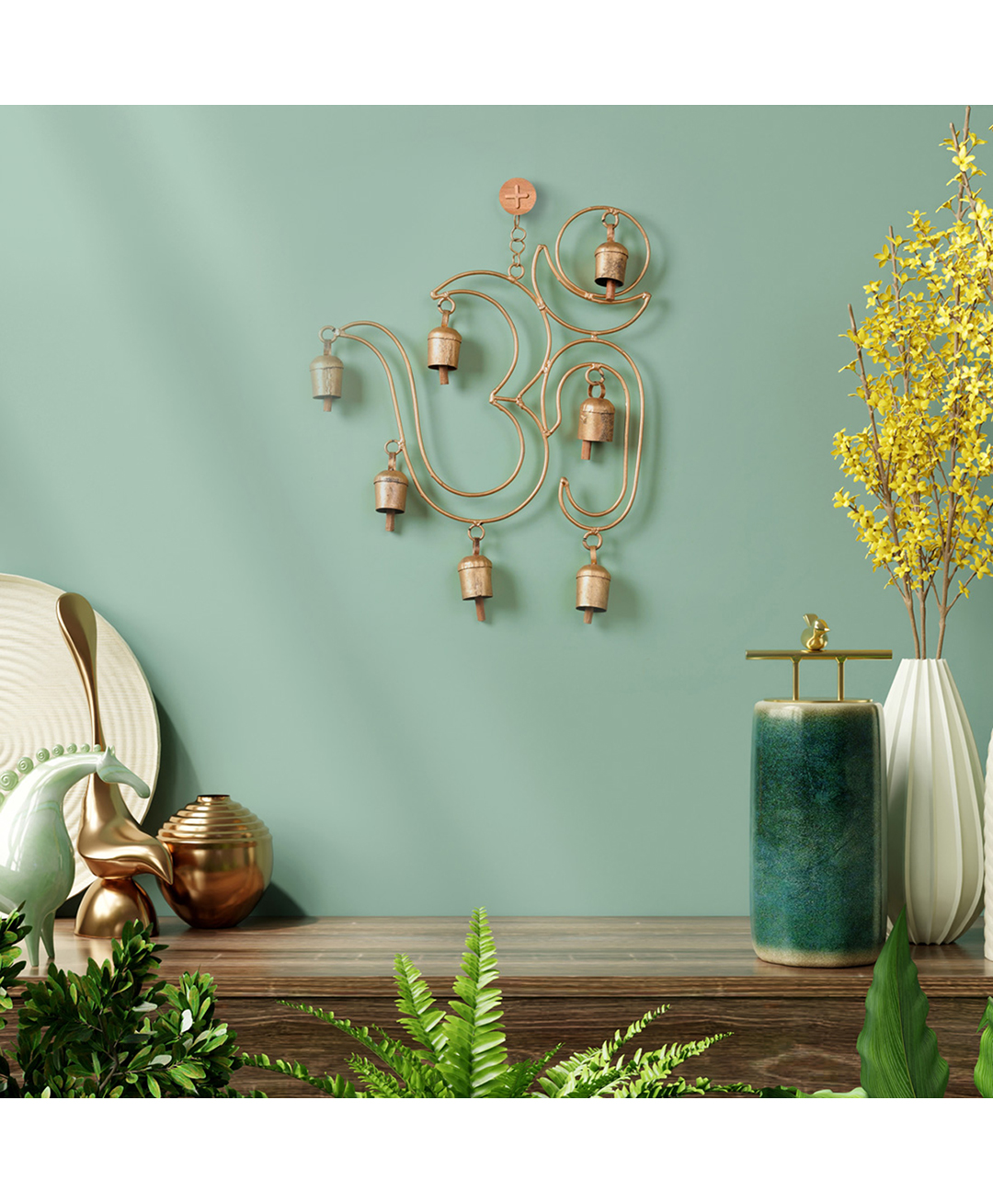 Duli Metal Wall Hanging Om Windchime with  Hanging Bells-picture-6