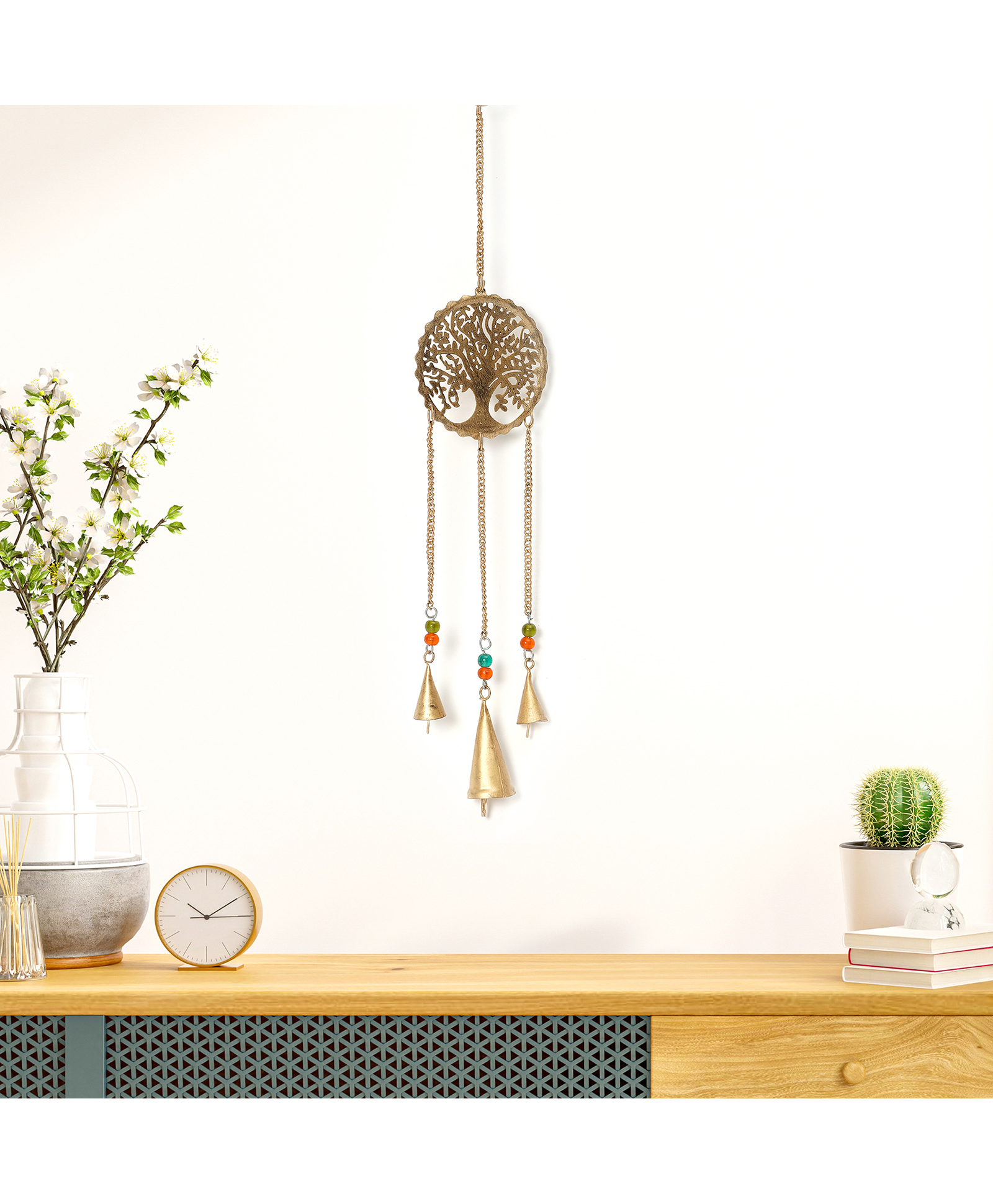 Duli Metal Wall Hanging Windchime with Hanging Bells and Beads-picture-42