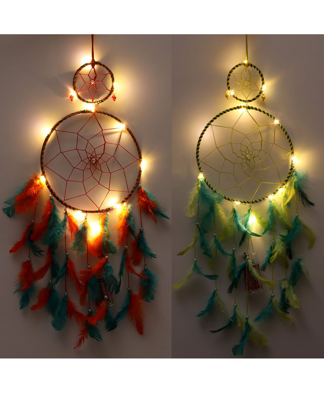 Duli Handmade Dream catcher Hanging with Lights and Multicolor Feathers for Home Decoration (Pack of 2)-picture-40