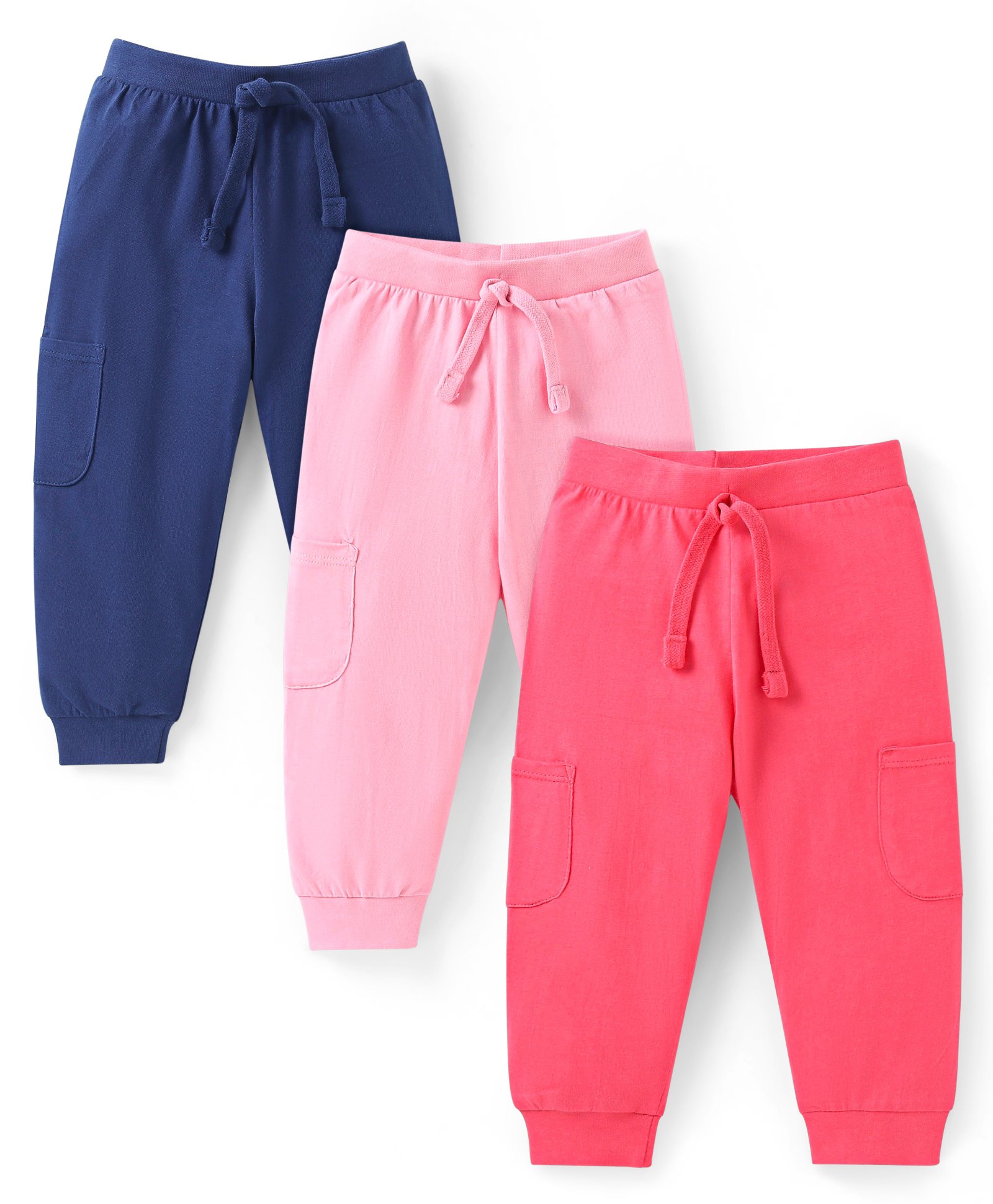 Babyhug Cotton Knit Full Length Solid Lounge Pants Pack of 3 - Navy Blue Light Pink & Dark Pink-image-6