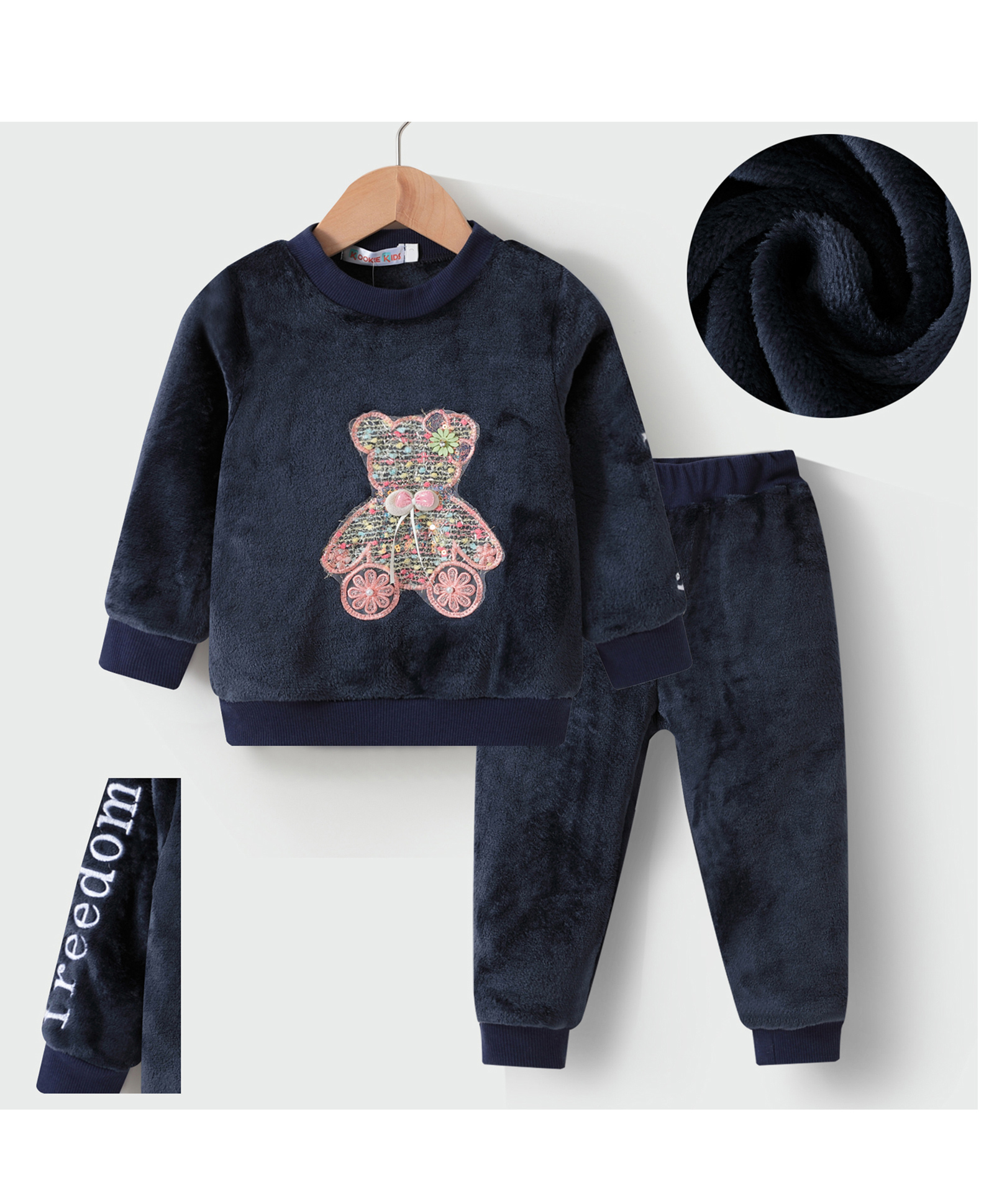 Kookie Kids Full Sleeves Winter Wear Suit With Bear Design - Navy-picture-15