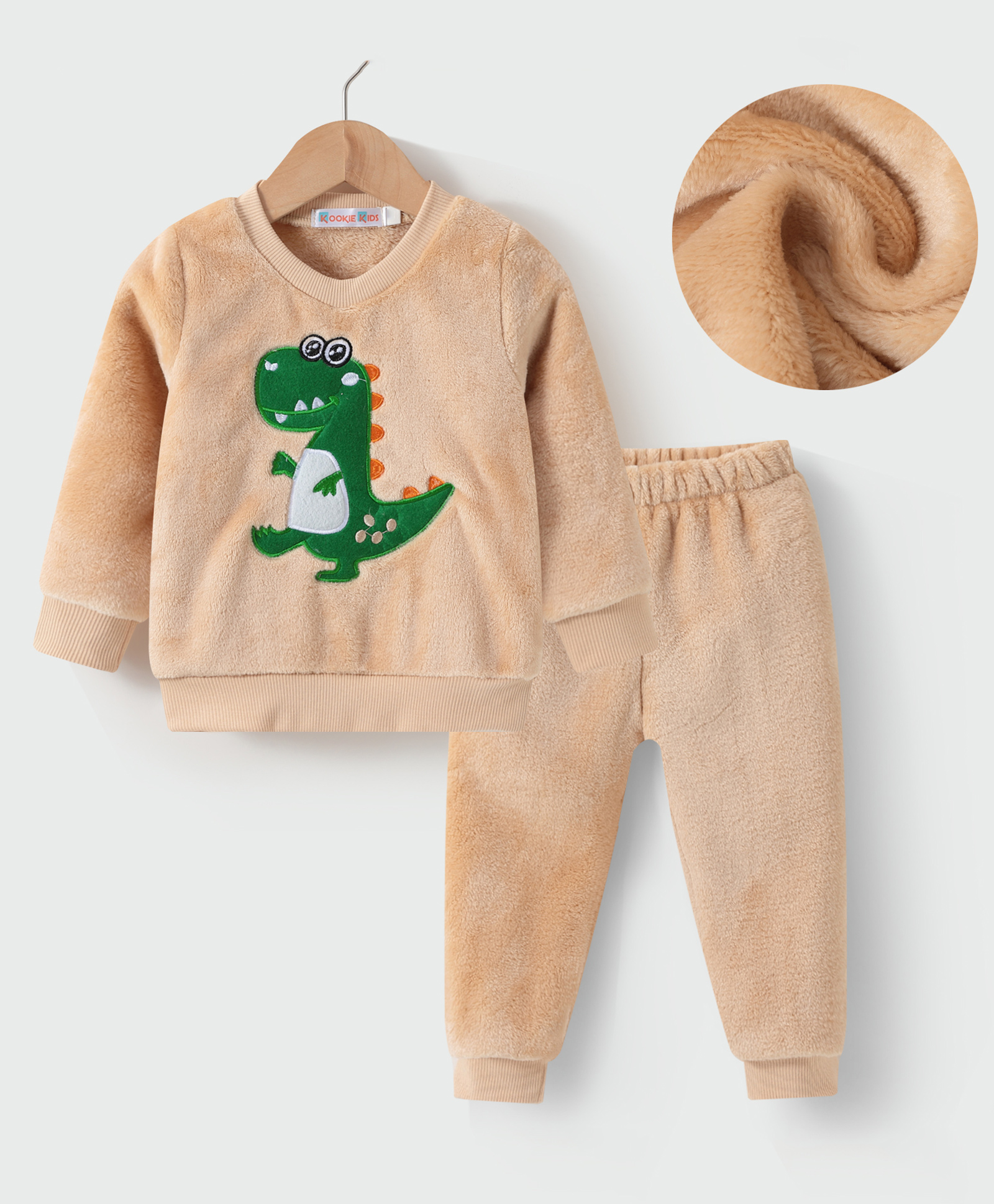 Kookie Kids Full Sleeves Winter Wear Suit With Dino Applique - Beige-picture-35