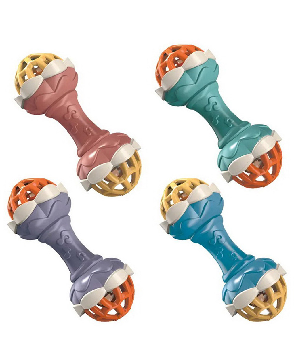 AKN TOYS Double-Headed Rattle Baby Rattle Soothing Toys for Children Infant Toy Set Newborn Plastic Baby Toy Portable Bed Bell - PACK OF 4 - COLOR MAY VARY-picture-48