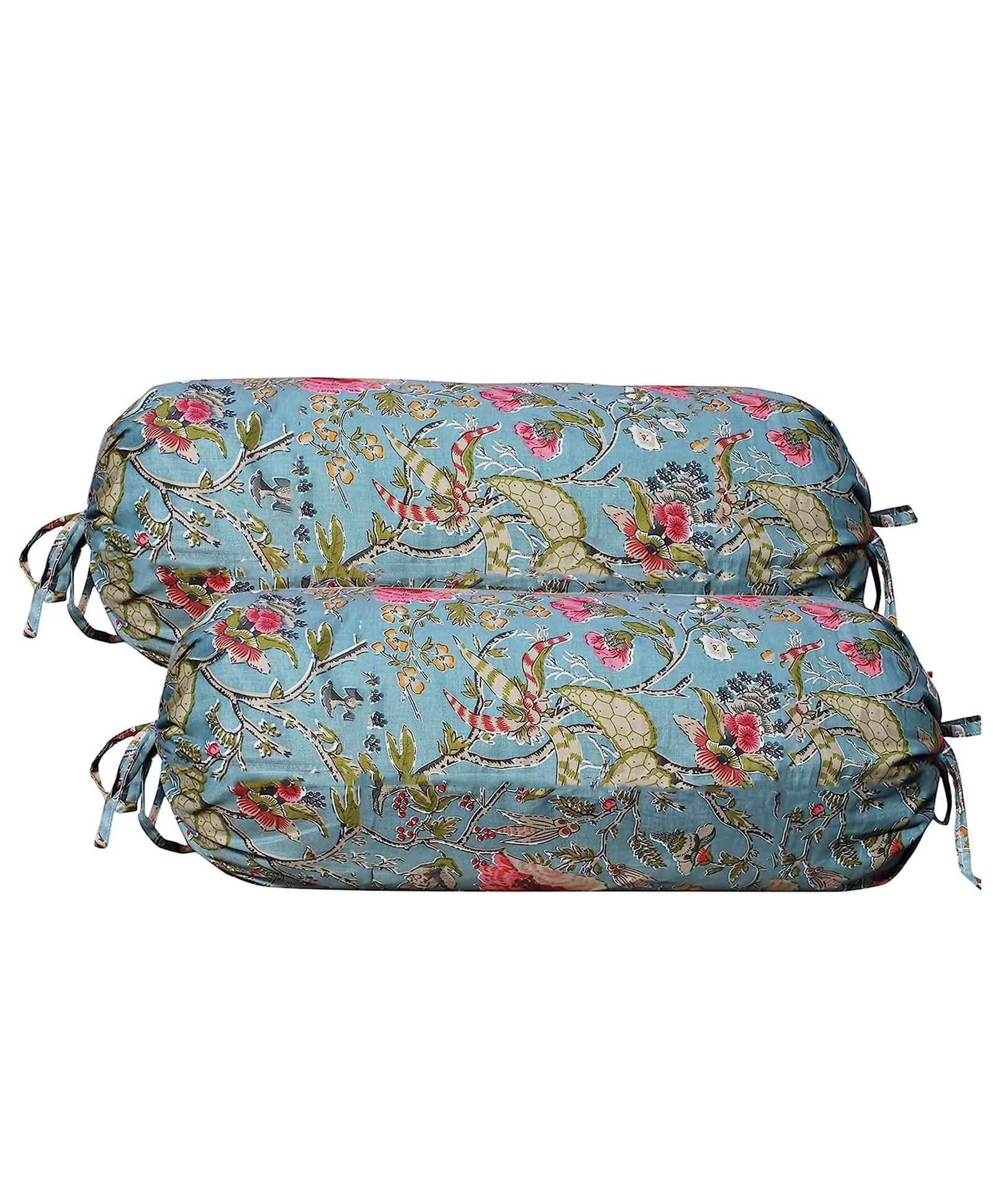 Trance Home Linen Premium 100% Cotton Bolster Covers - Set of 2 Calicut Green-picture-29