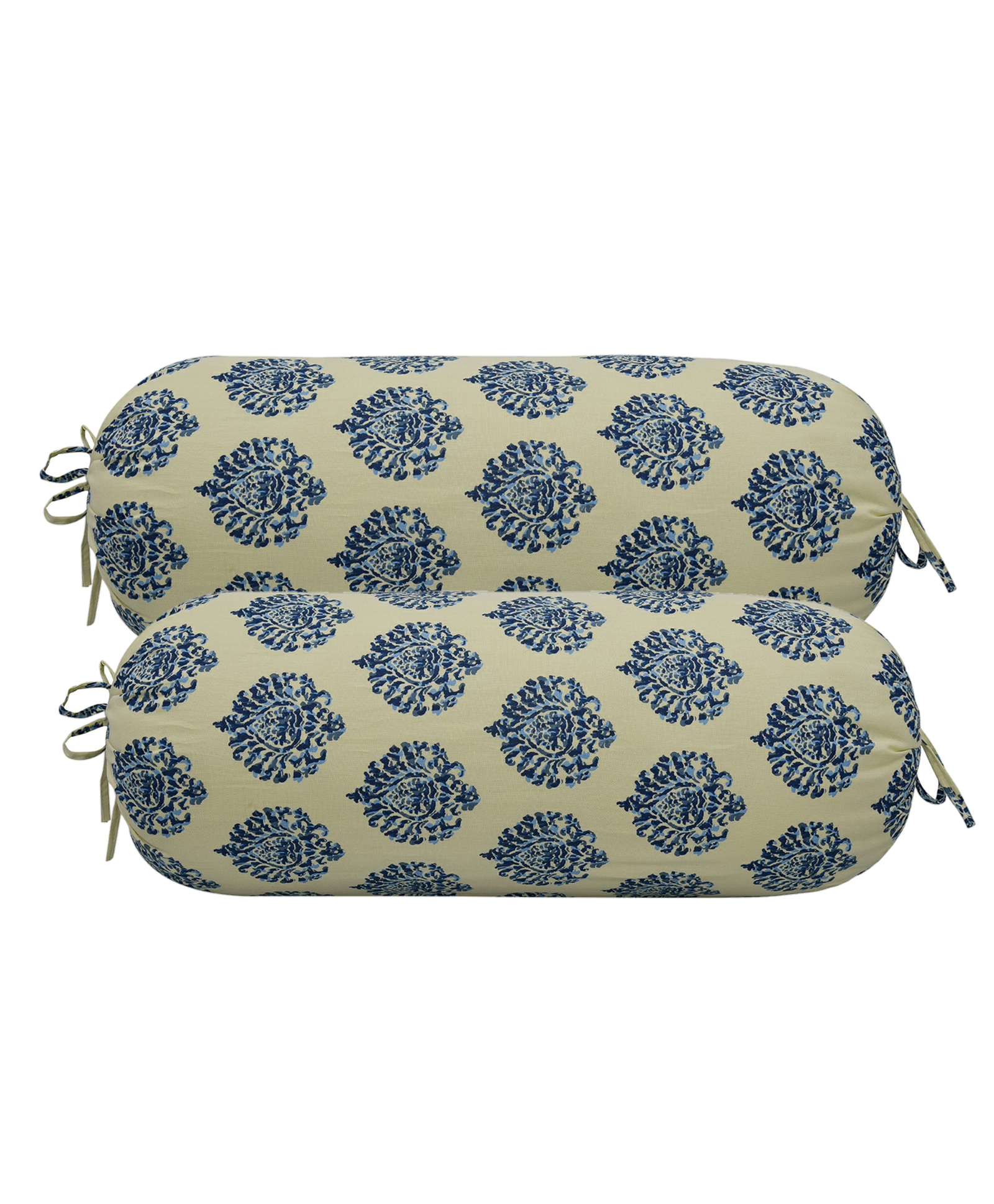 Trance Home Linen Premium 100% Cotton Bolster Covers - Set of 2 Damask Blue-picture-23