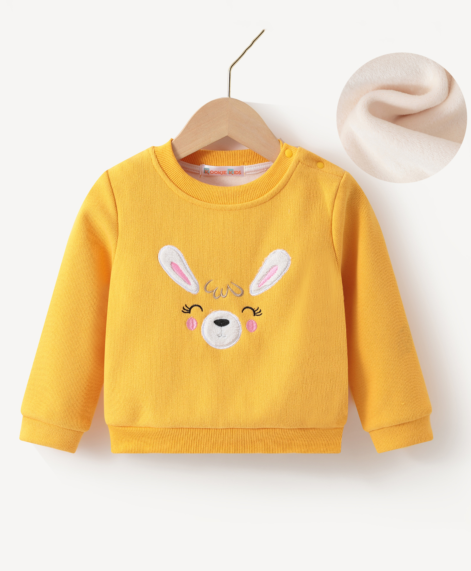 Kookie Kids Full Sleeves Winter T-Shirt with Bunny Embroidery - Yellow-image-26