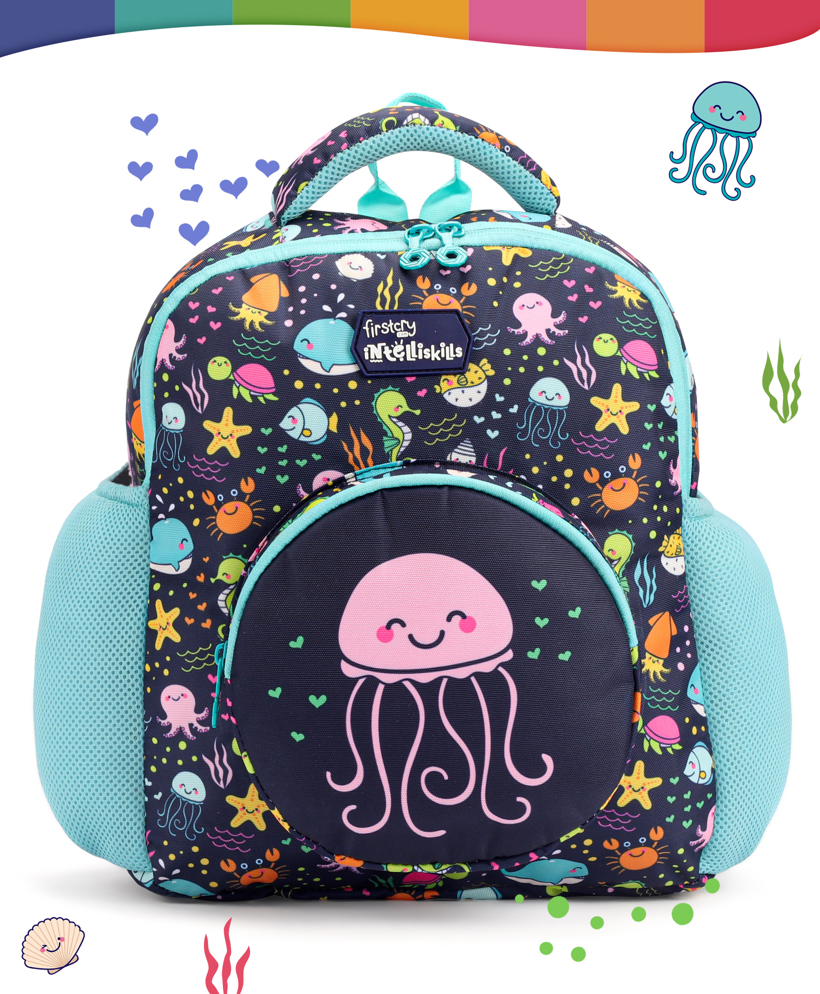 Intelliskills Trendy & Spacious Squishy Fishy School Bag with Comfortable Cushion Padding Blue - 14 Inches-image-33