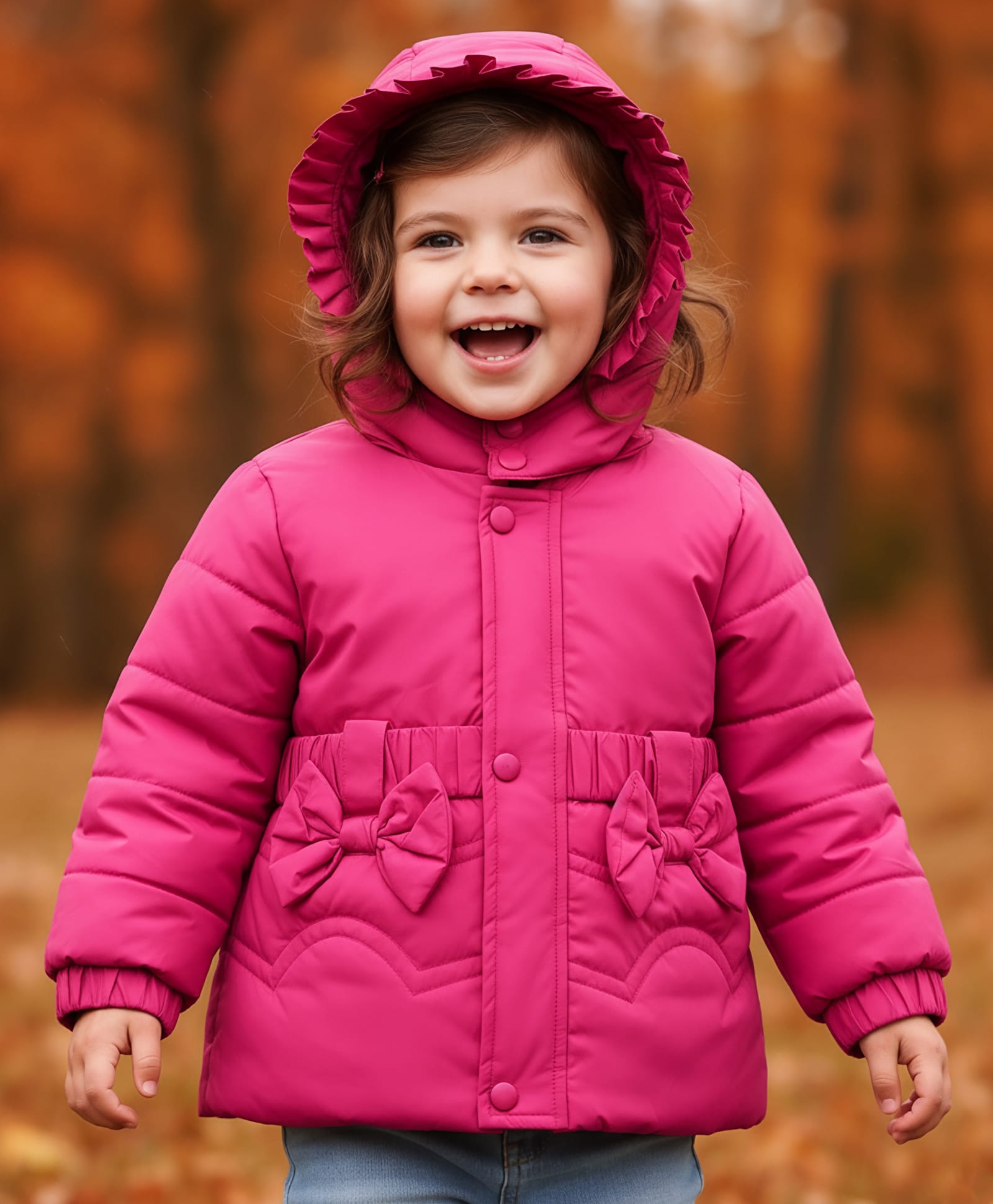 Babyhug Woven Full Sleeves Solid Hooded Padded Jacket With Bow Applique & Detachable Hood - Pink-picture-14